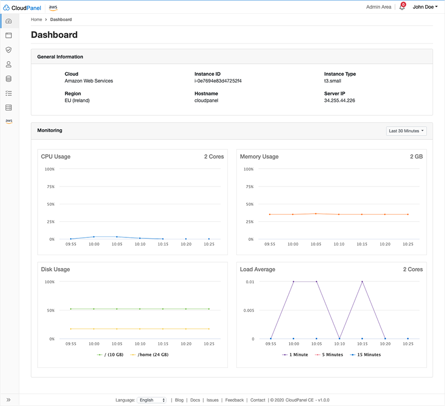 CloudPanel - free server control panel