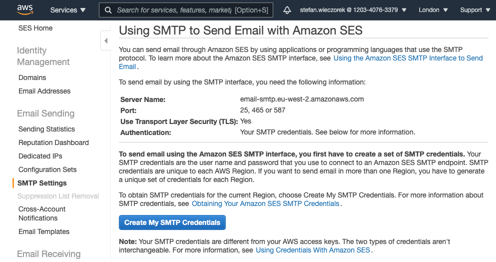 Create SMTP Credentials