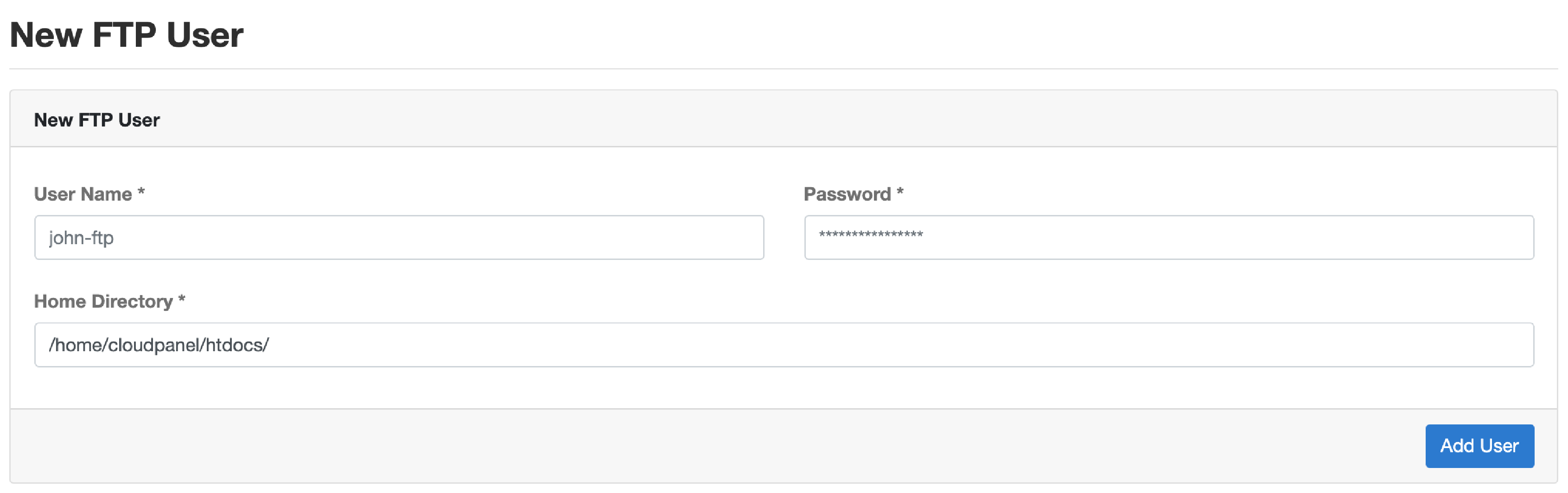 CloudPanel User Management FTP Users