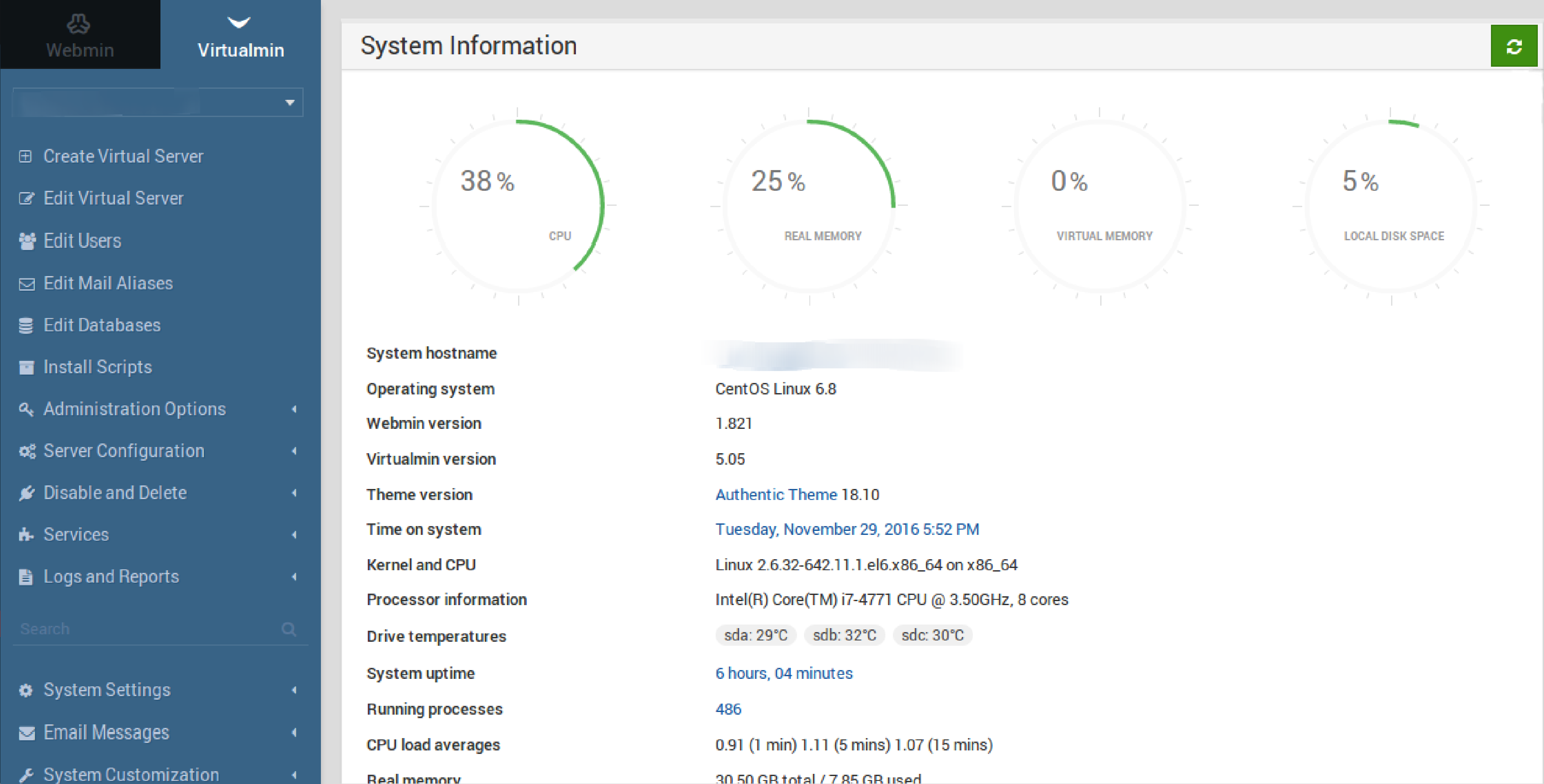 Virtualmin Dashboard