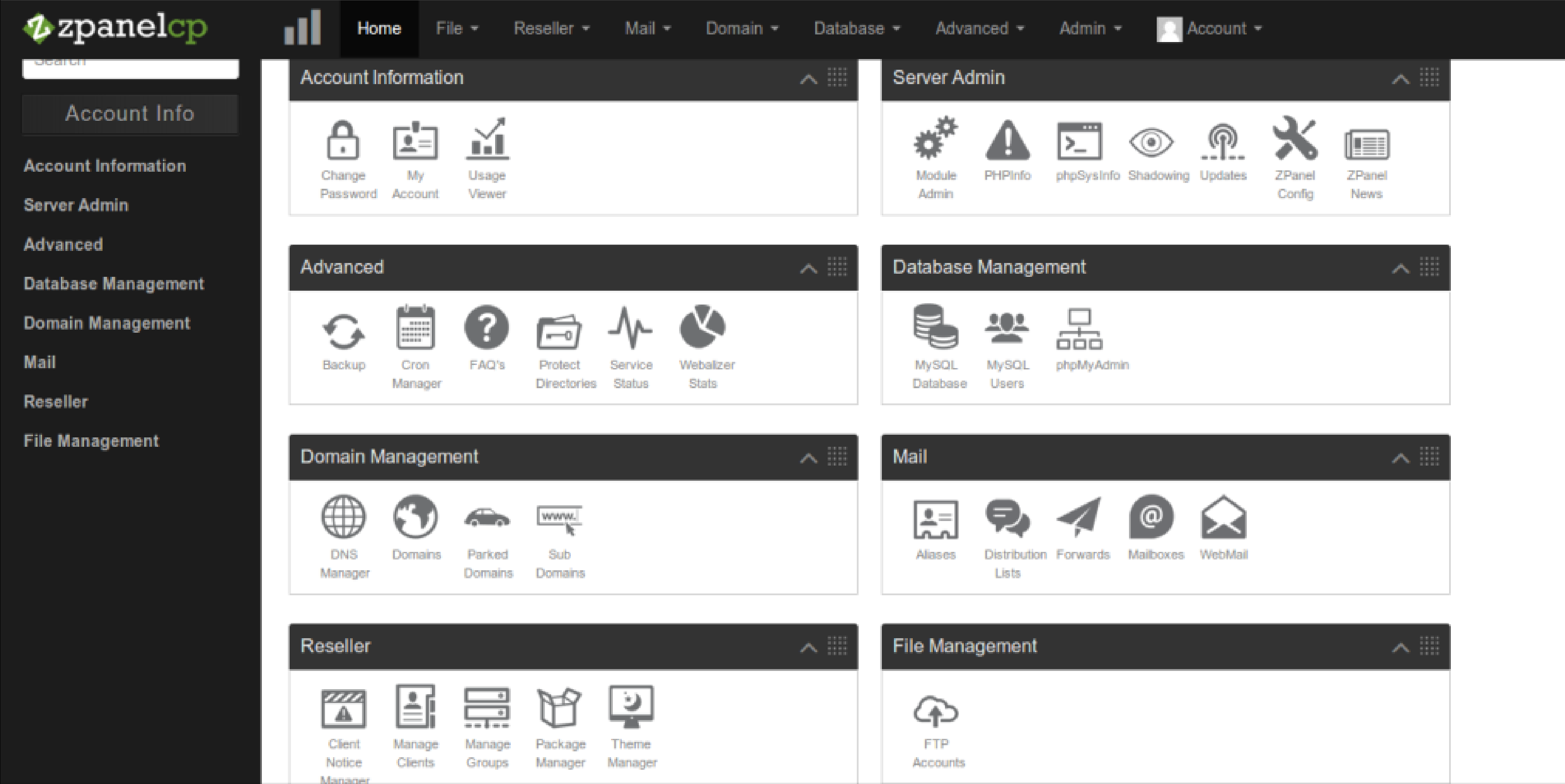 zPanel Dashboard for cPanel alternatives