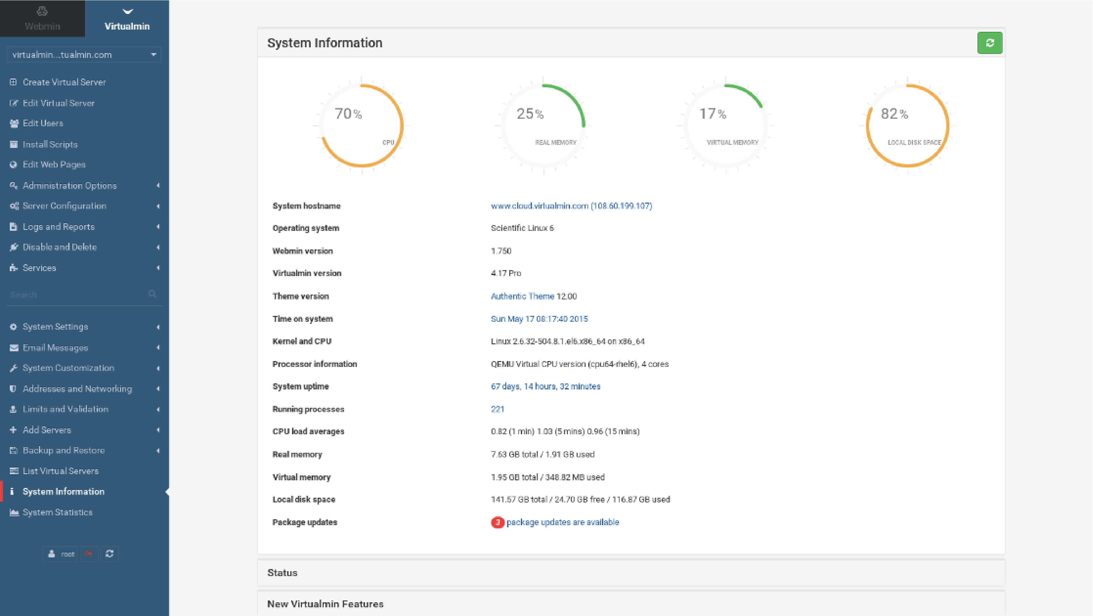 Virtualmin Dashboard - Free VPS Hosting Control Panels