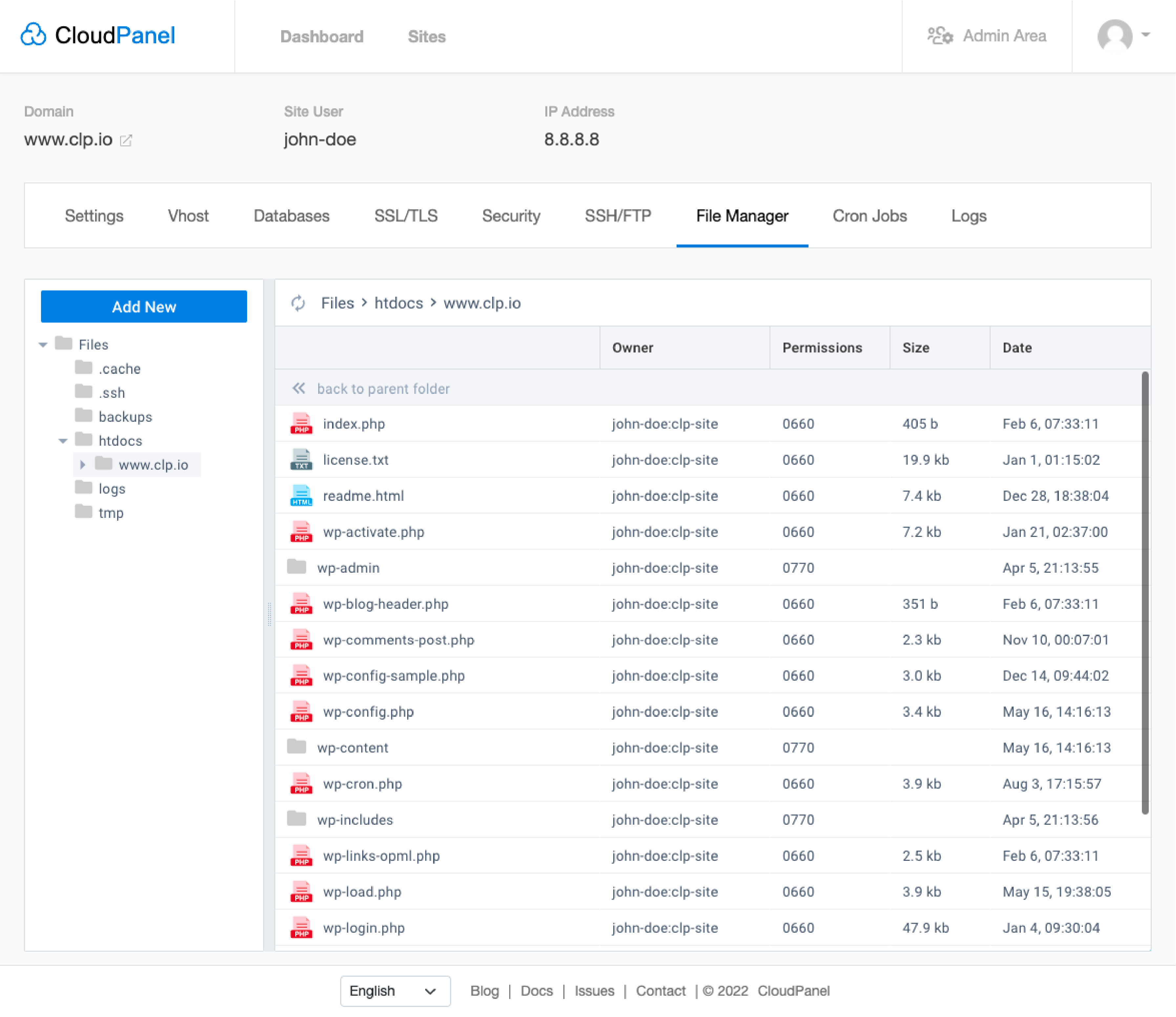 Cloudpanel's user-friendly file manager interface