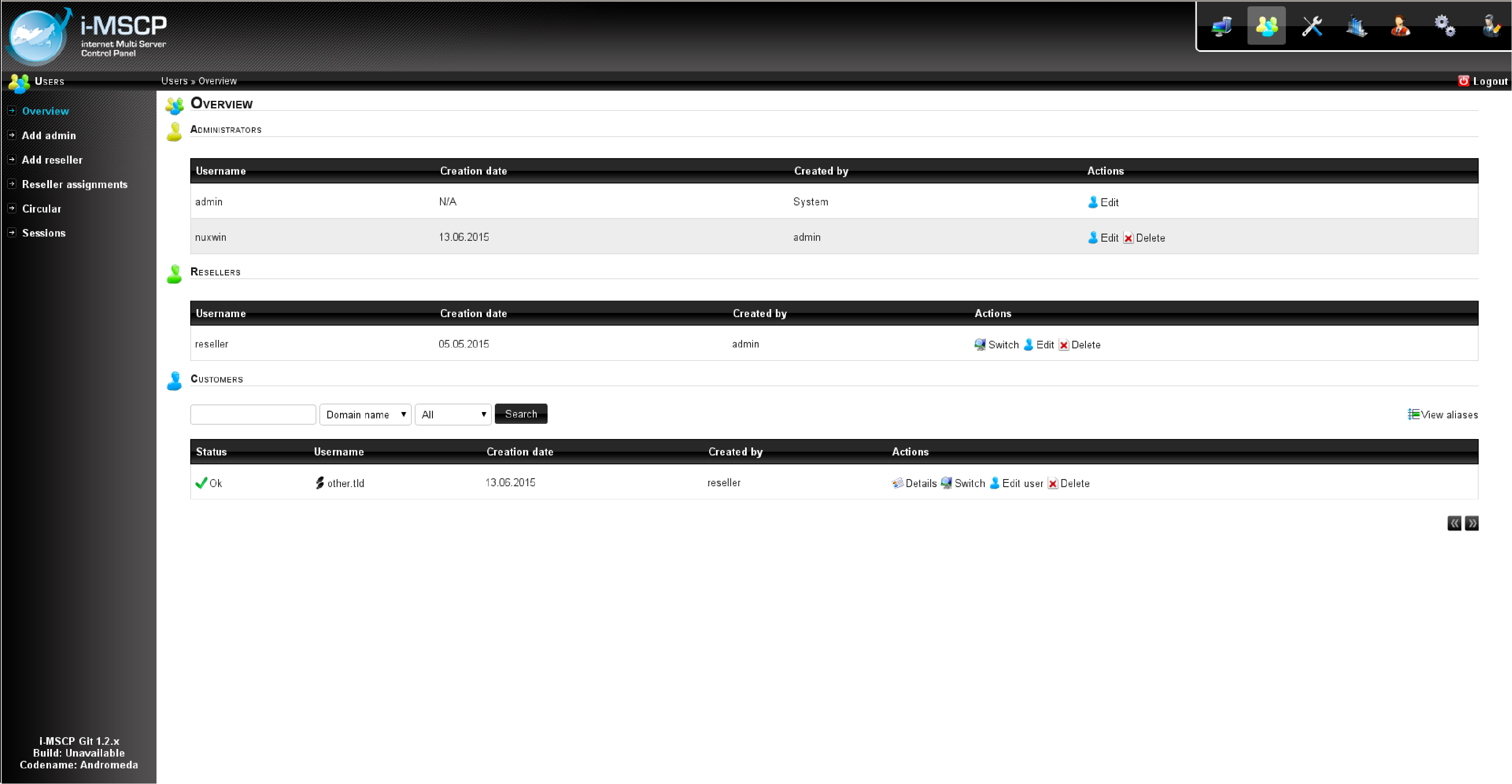 i-MSCP control panel dashboard showcasing its multiple server support