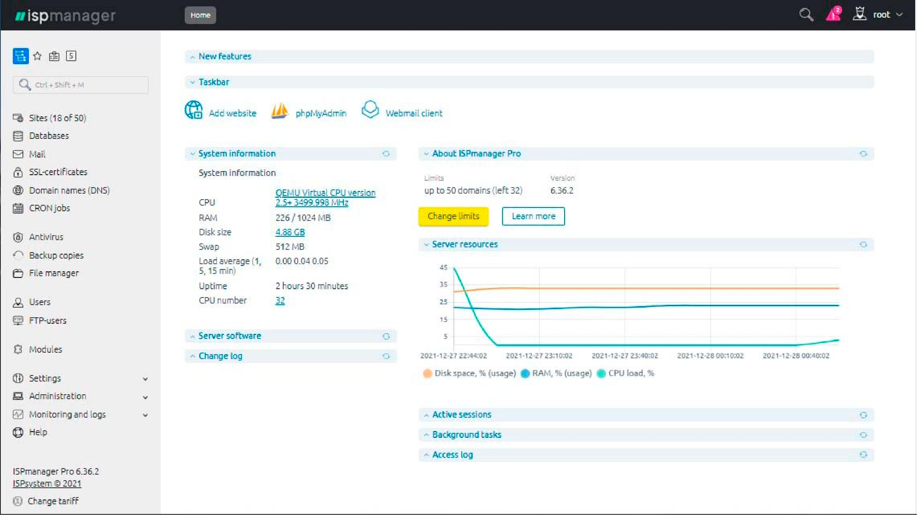 ISPmanager control panel highlighting its intuitive interface