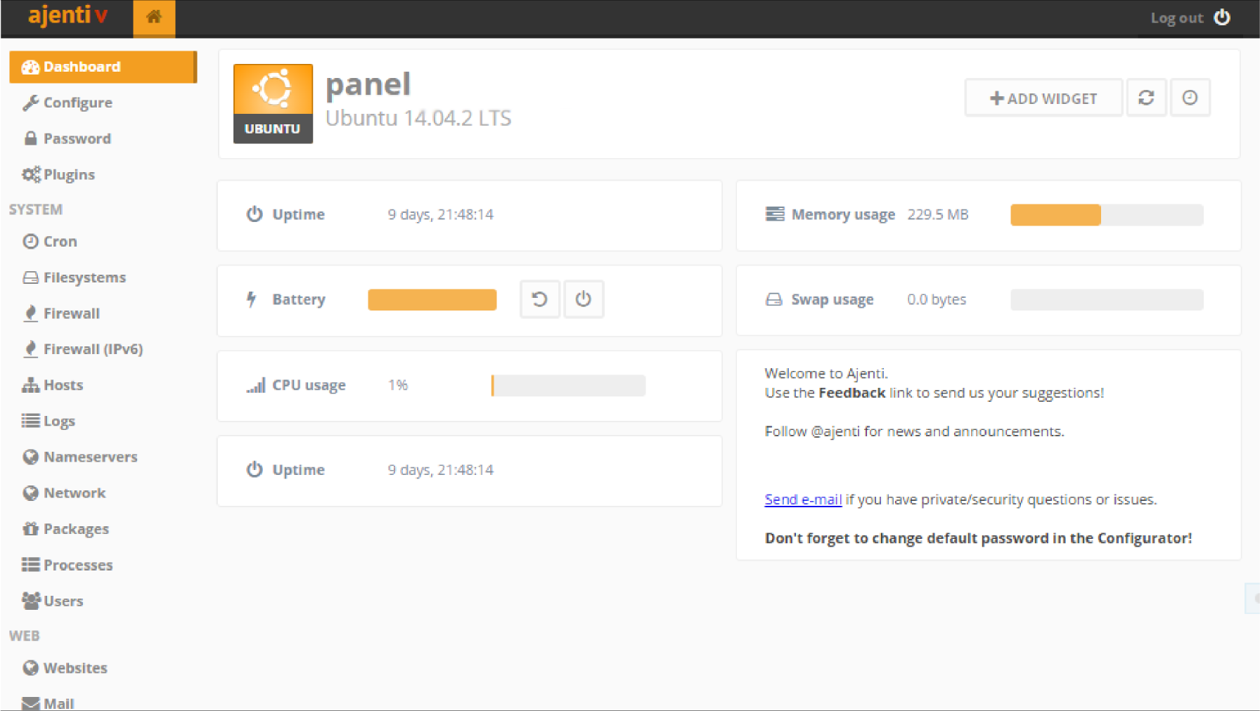 Ajenti Control Panel Interface for VPS