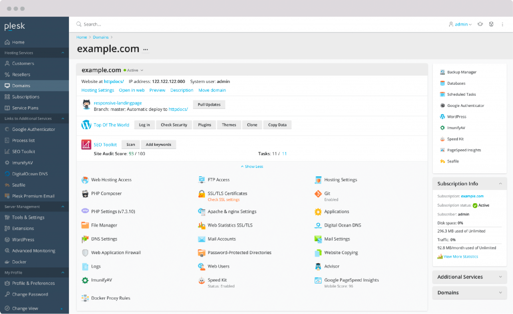 Plesk Dashboard for Advanced Server Management