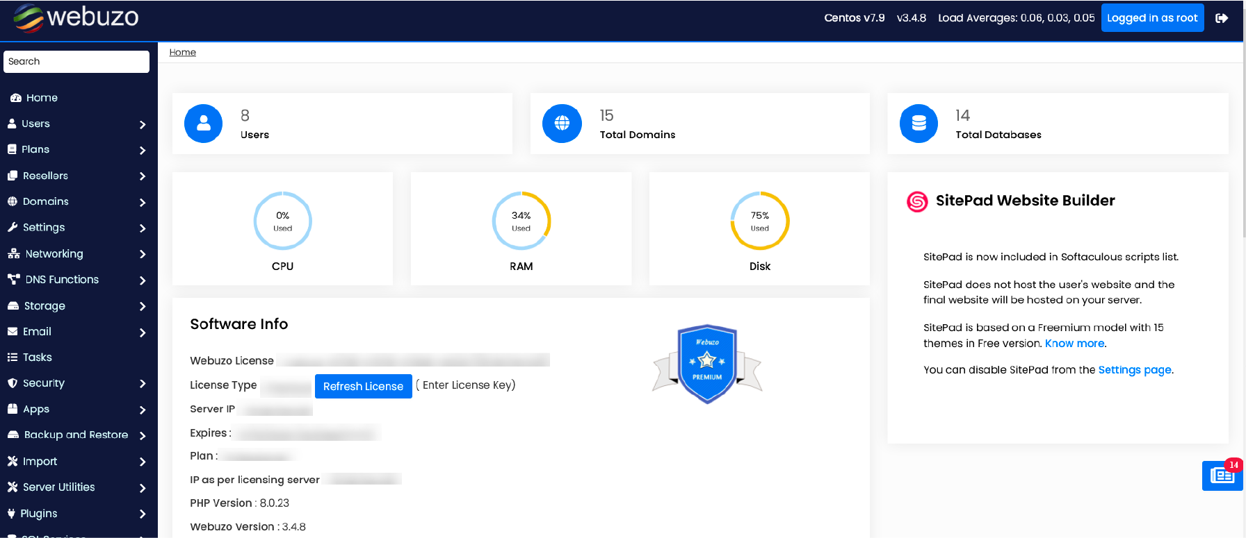 Webuzo Dashboard for VPS Control