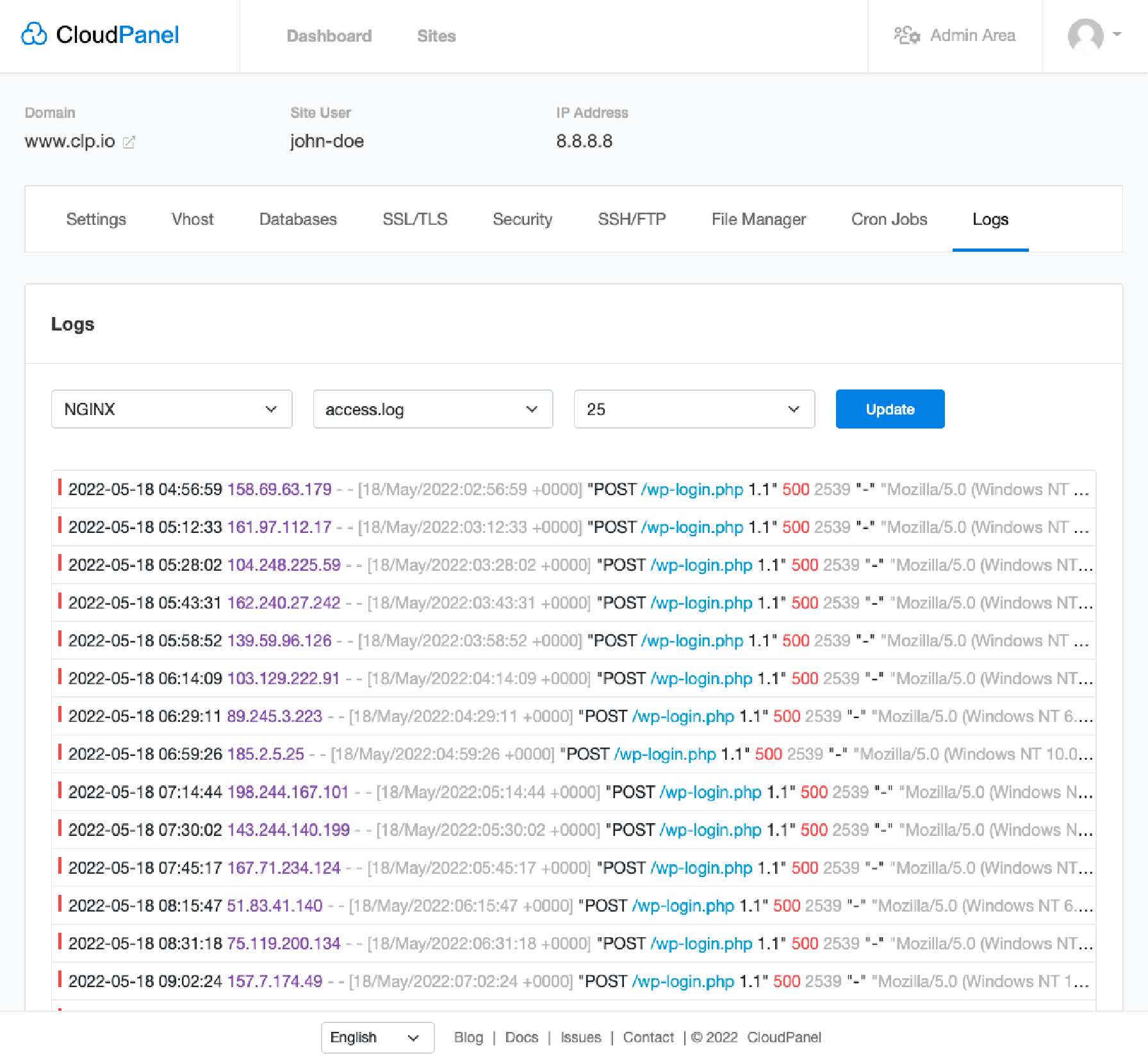 Monitoring server activities for early threat detection