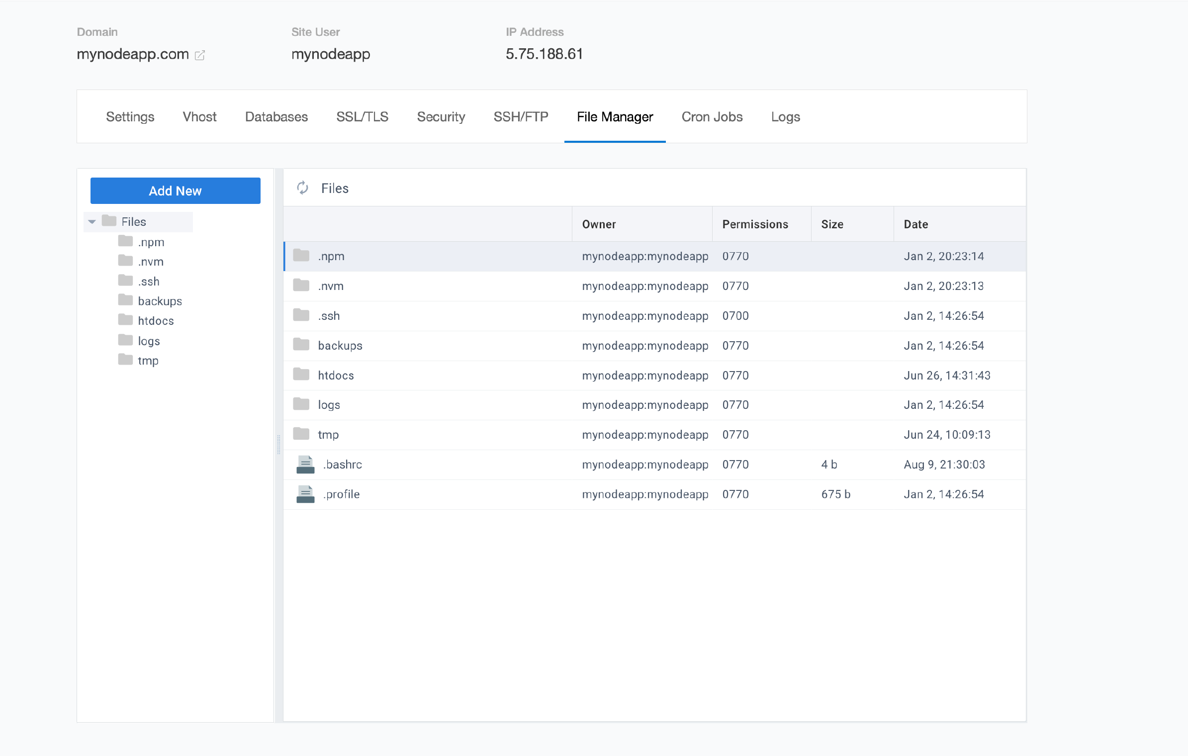 Intuitive web hosting control panel dashboard