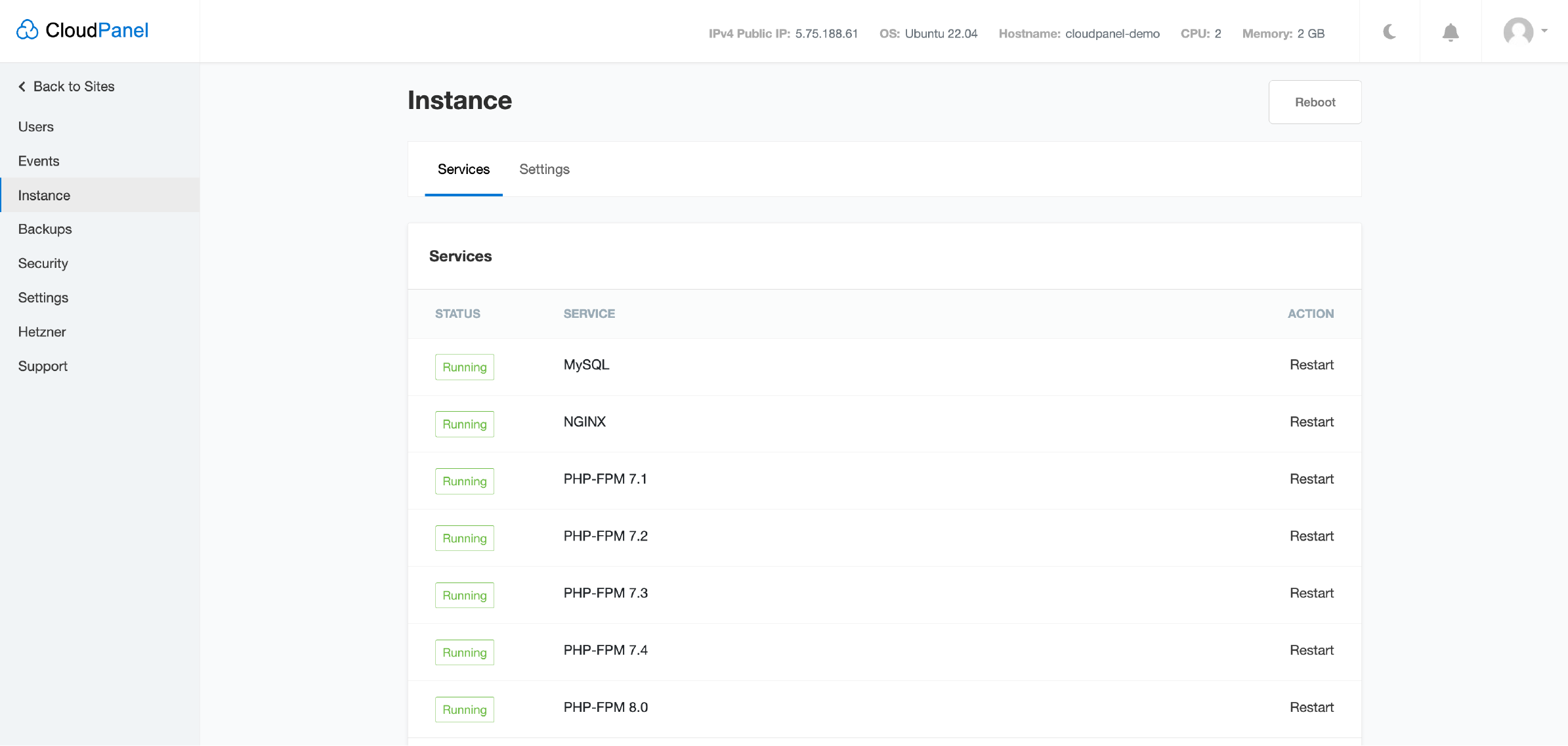 Intuitive web hosting control panel dashboard