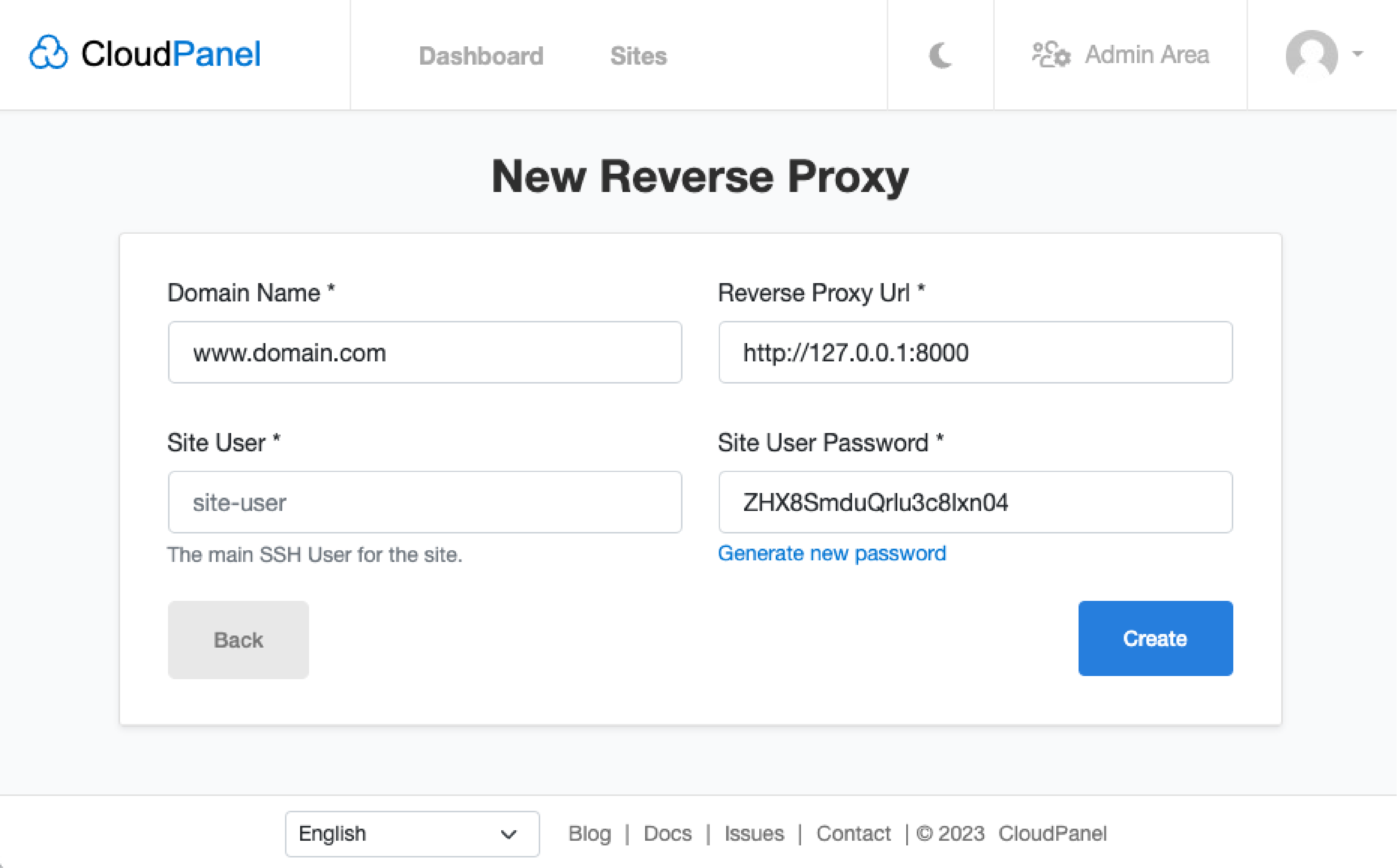 Screenshot showing new reverse proxy creation
