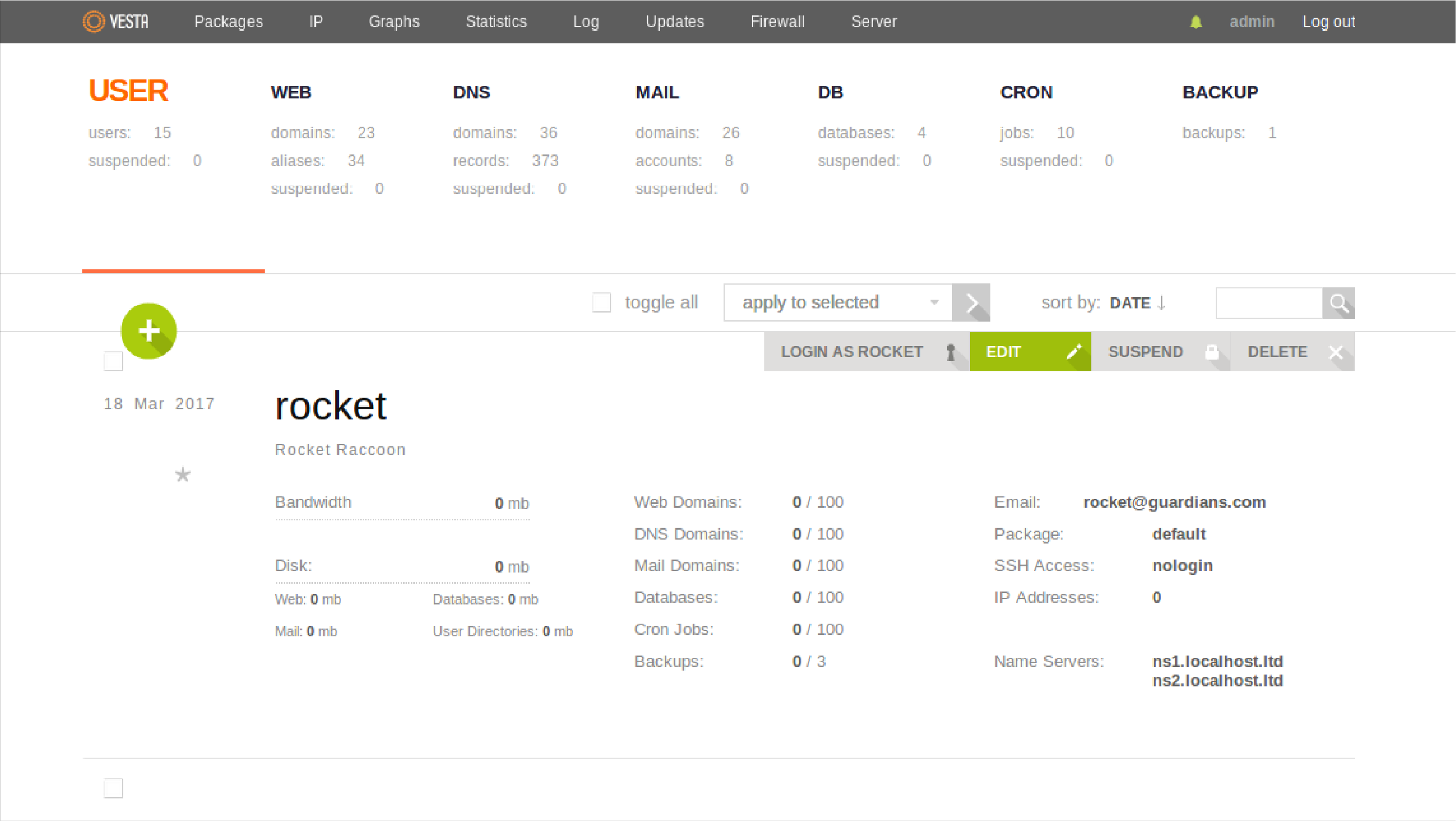 Vesta Control Panel's user-friendly interface for website administration.