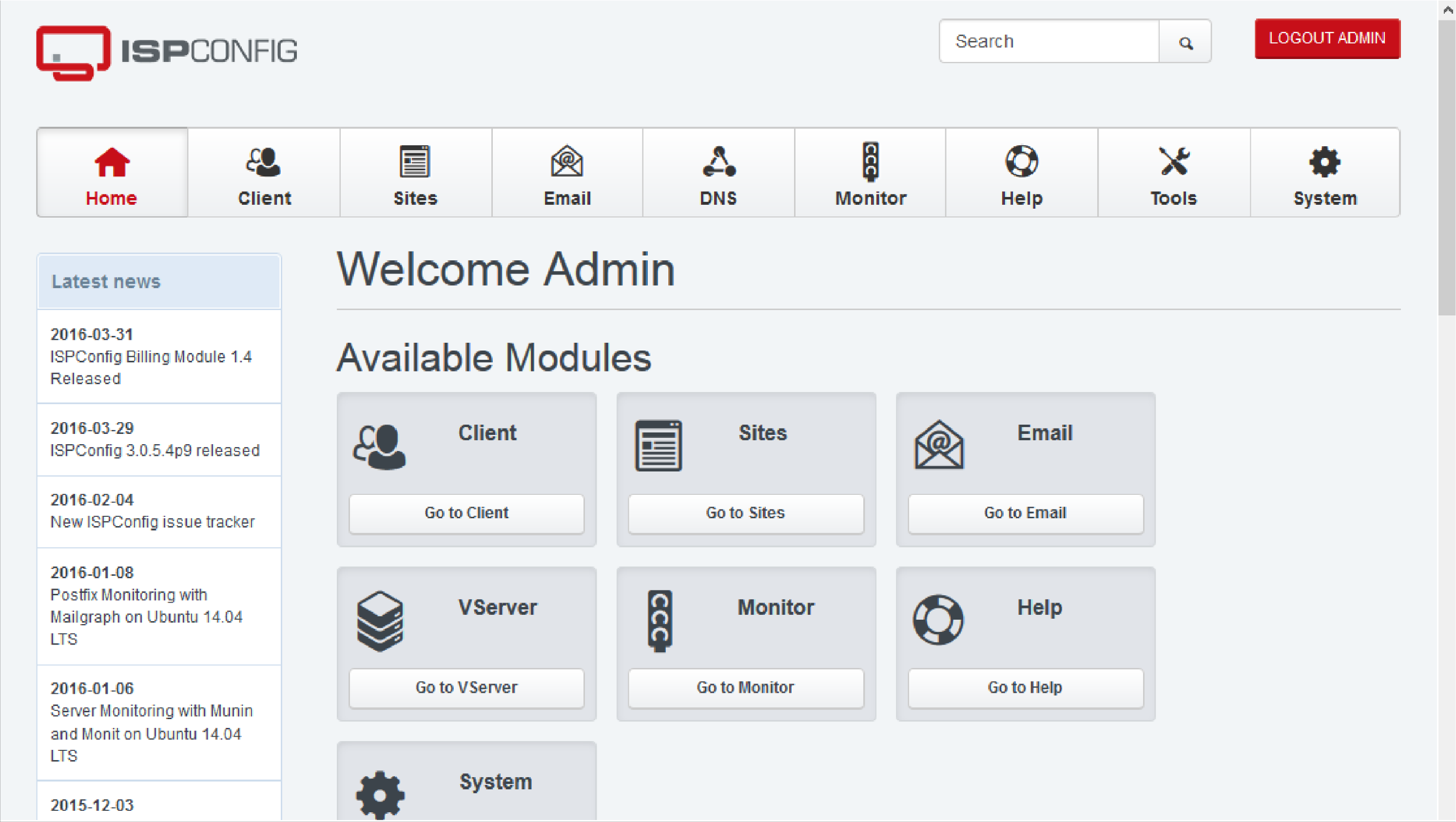 ISPConfig interface for streamlined server management.