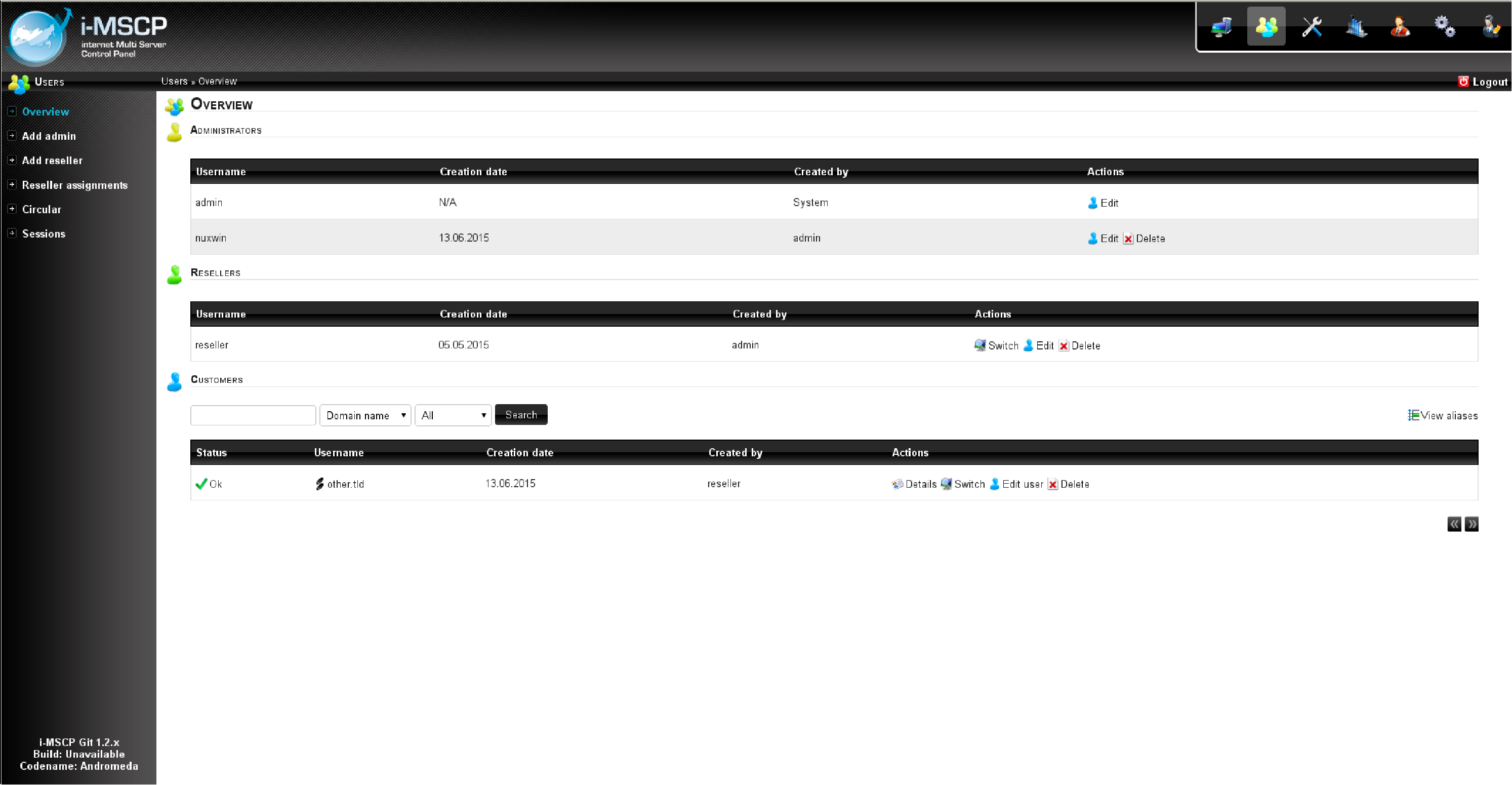 i-MSCP control panel for effortless hosting account management.