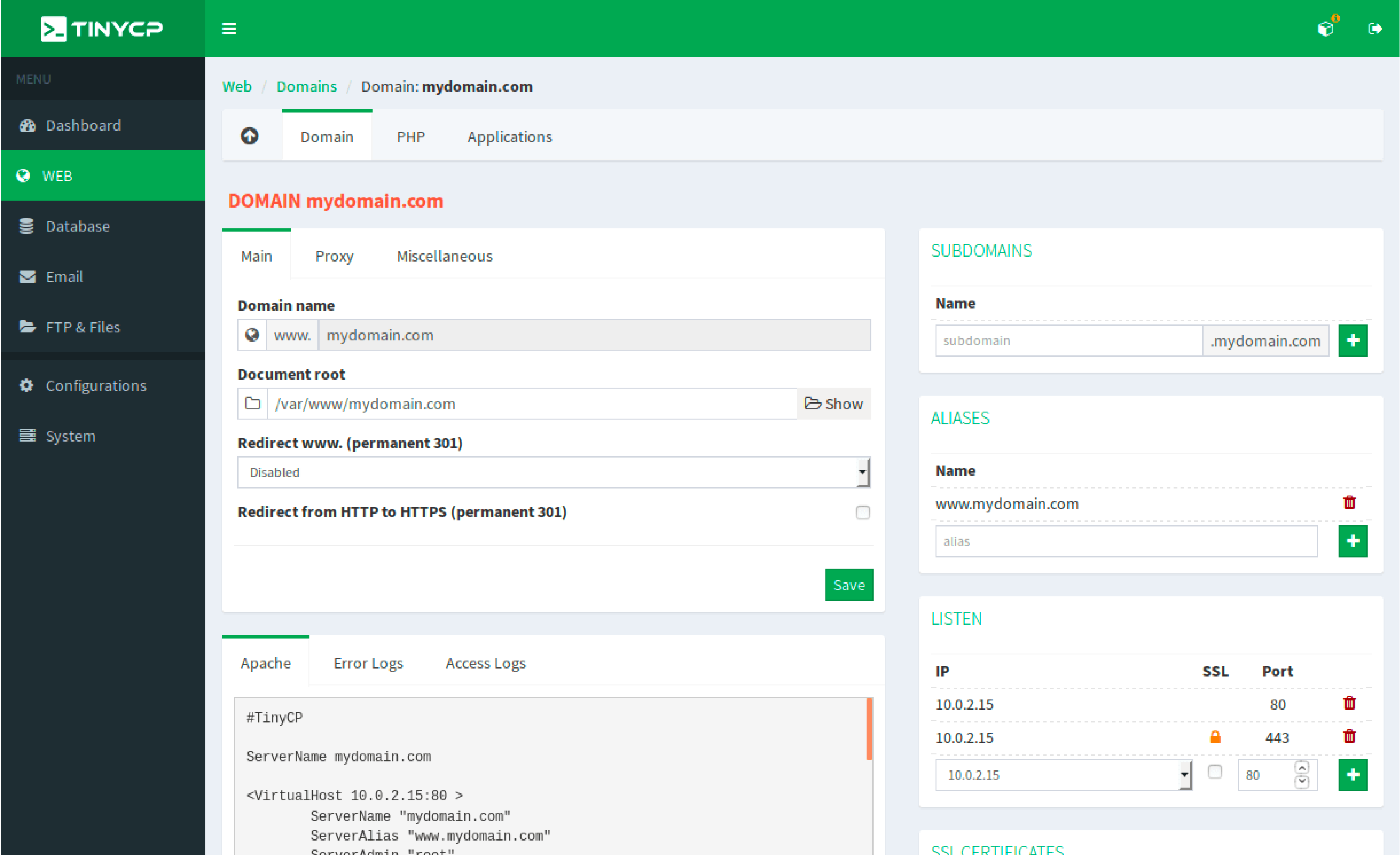 TinyCP's intuitive interface simplifying server administration.