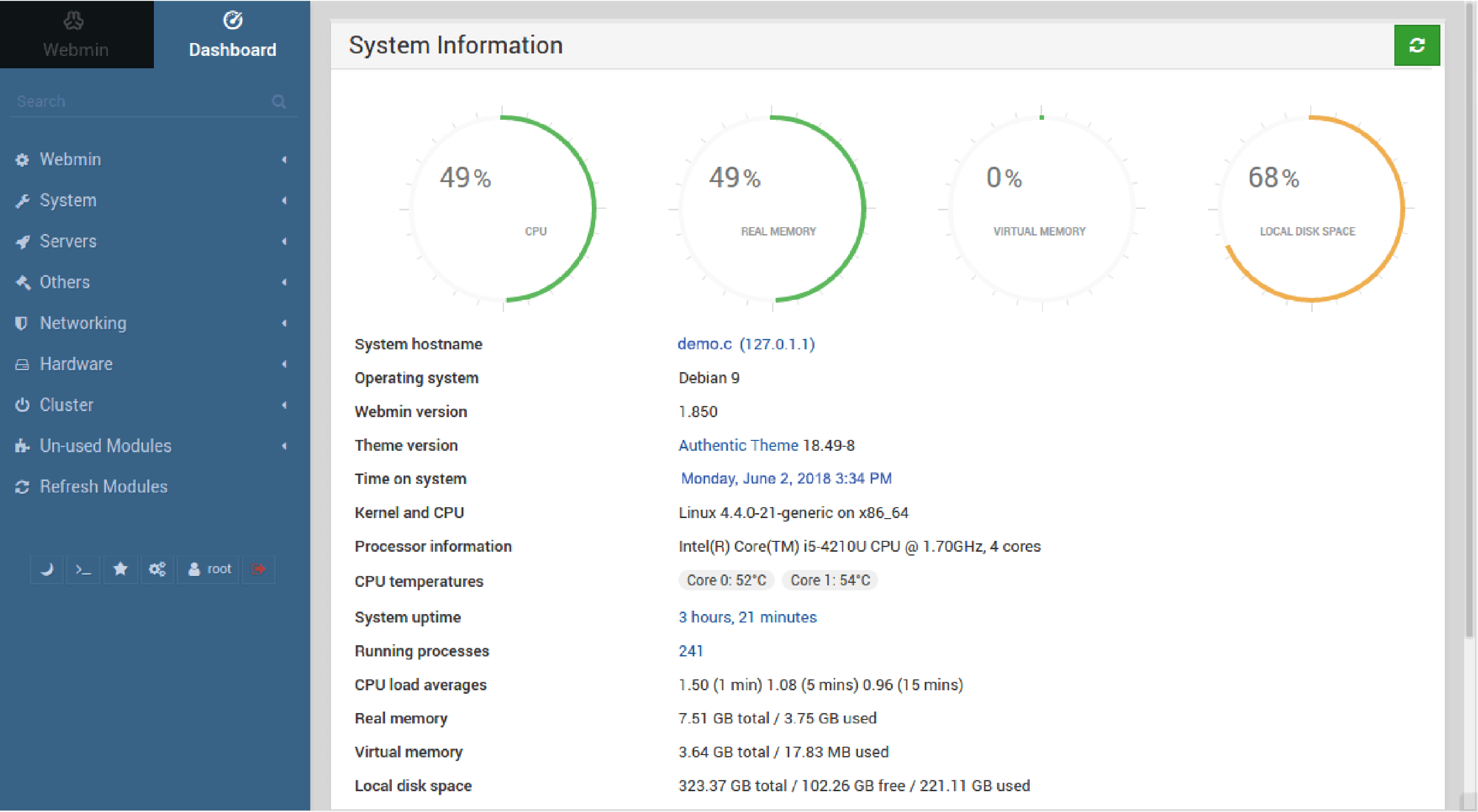 Webmin's easy-to-use design for Unix-like system management.