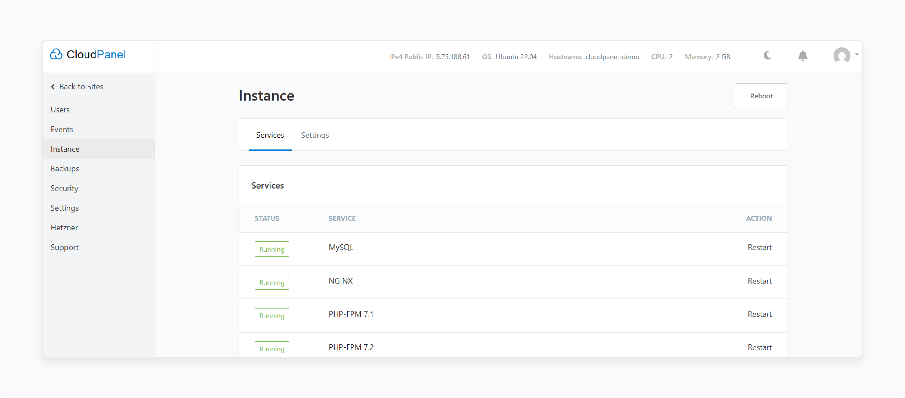 cloudPanel redis service status check showing redis running status for optimized performance