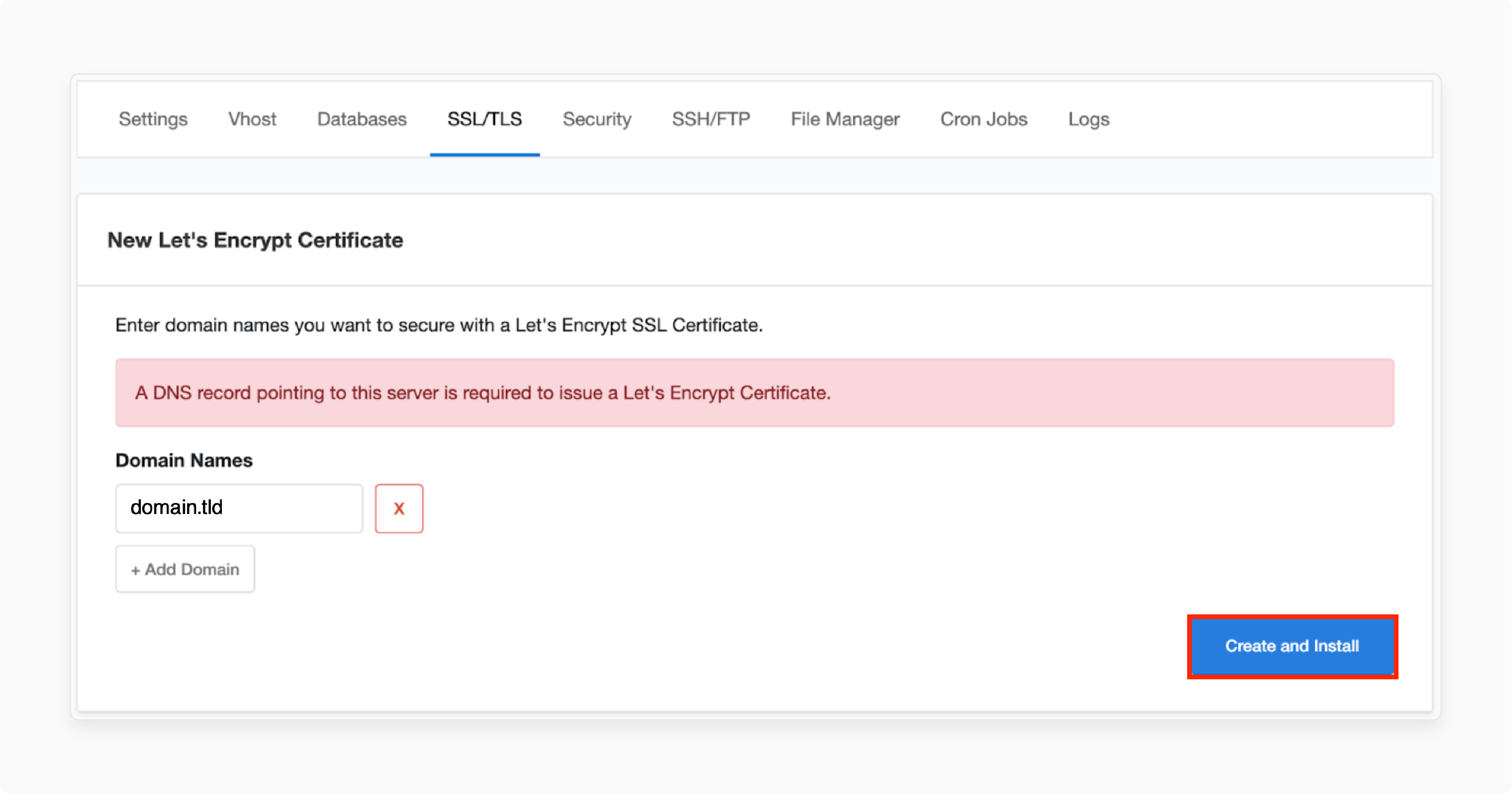 verifying domain for let's encrypt ssl certificate installation in cloudpanel