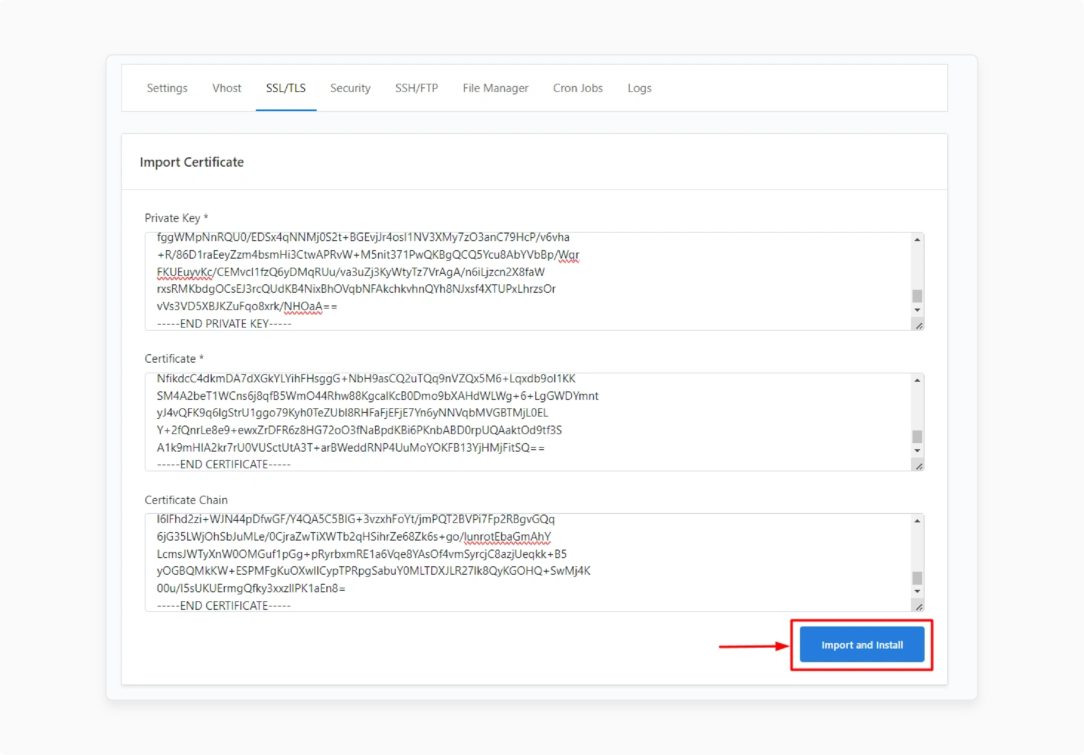 configuring ssl certificate chain and private key in cloudpanel for secure connections