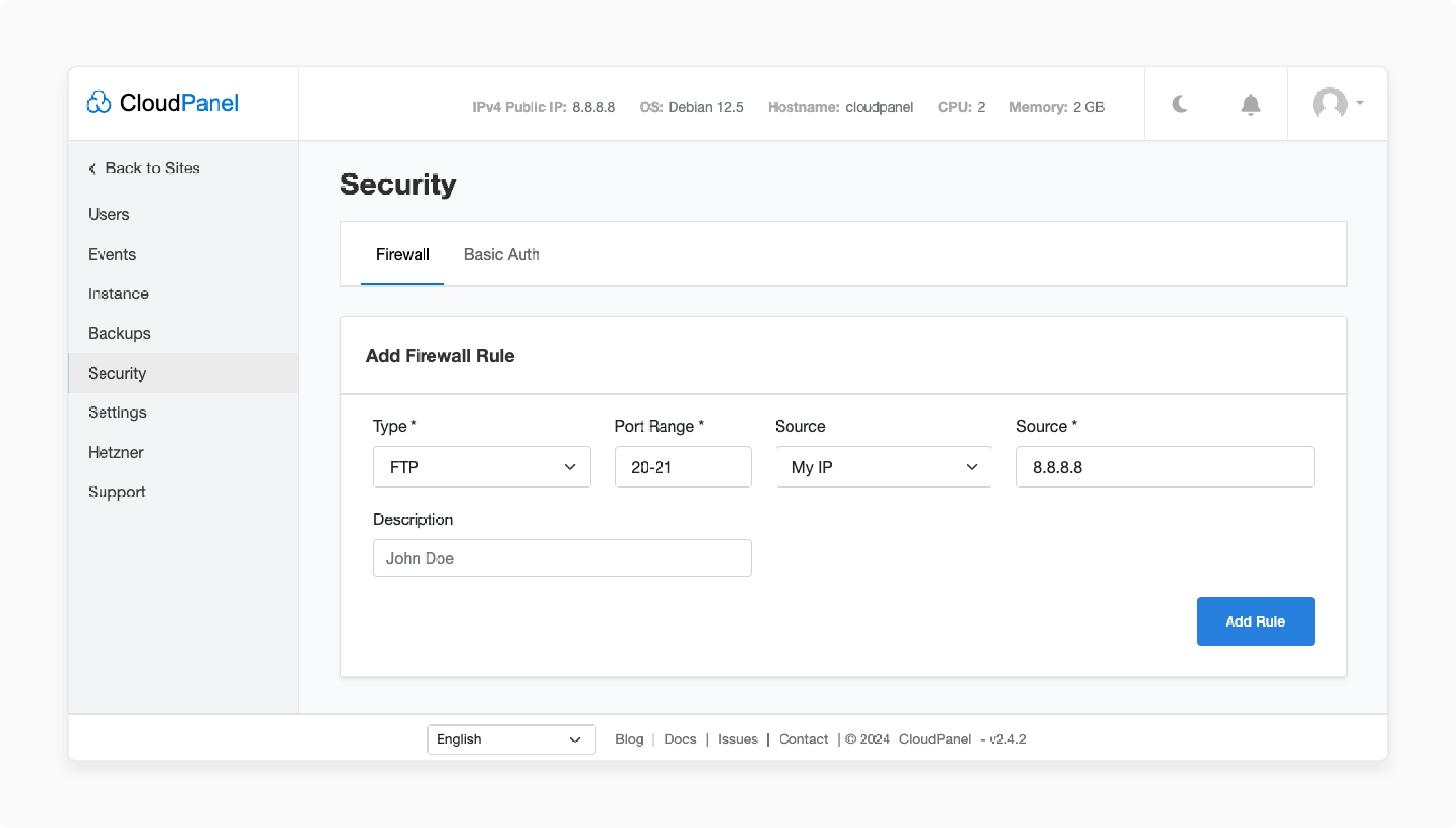 using filezilla ftp client to connect to cloudpanel server