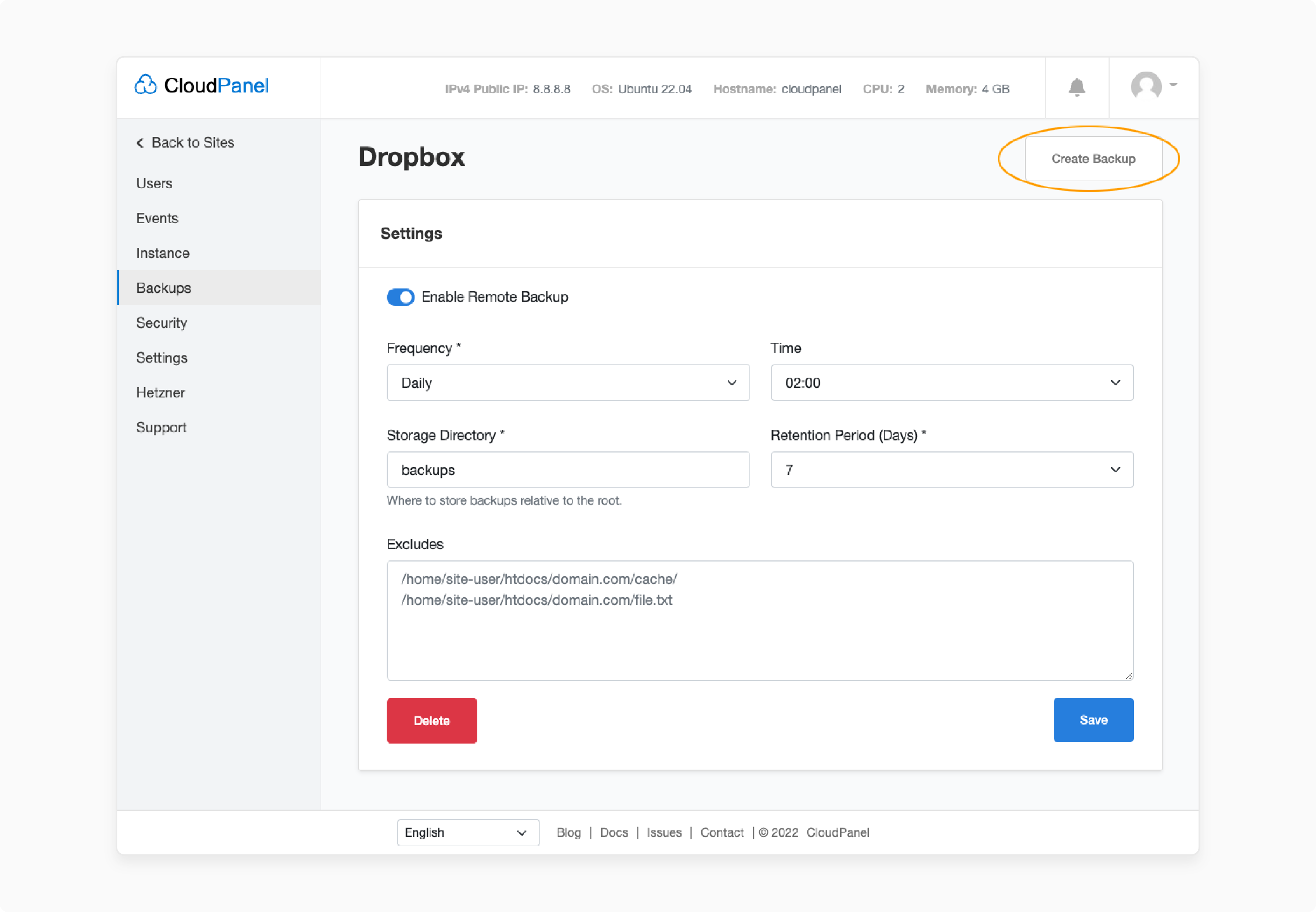 restoring wordpress site backup using cloudpanel dashboard and database cli
