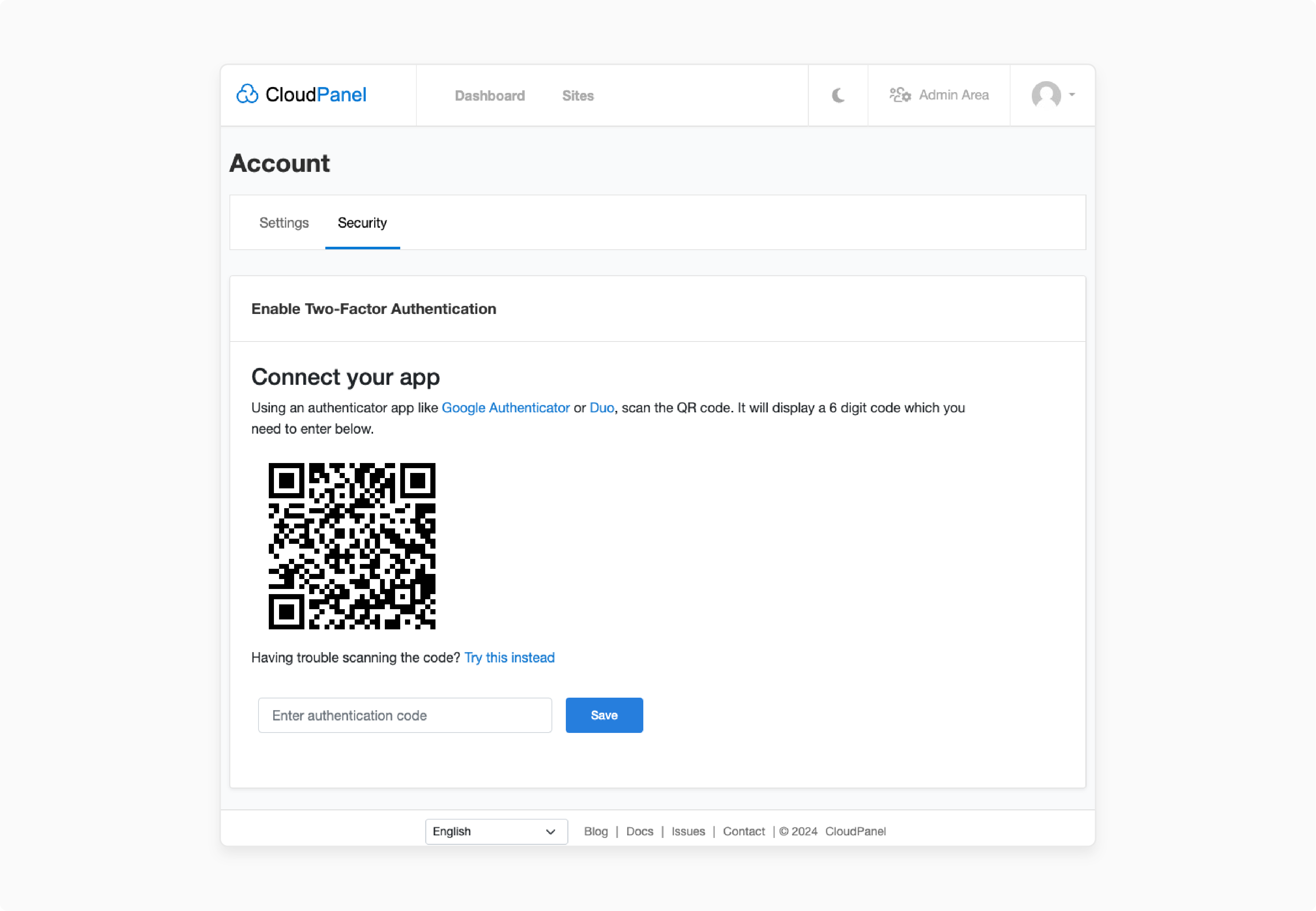 enabling two-factor authentication in cloudpanel for enhanced account security