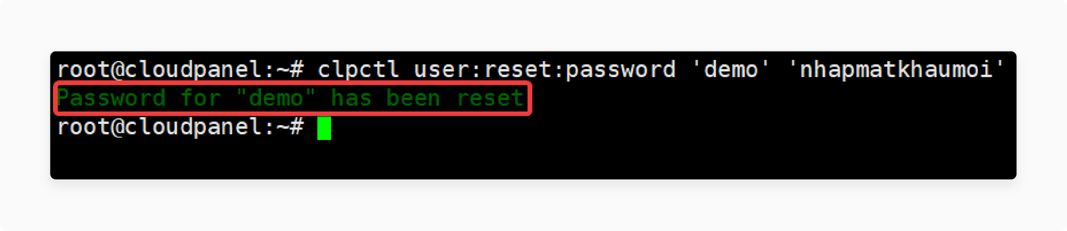 Run CLI command to reset password