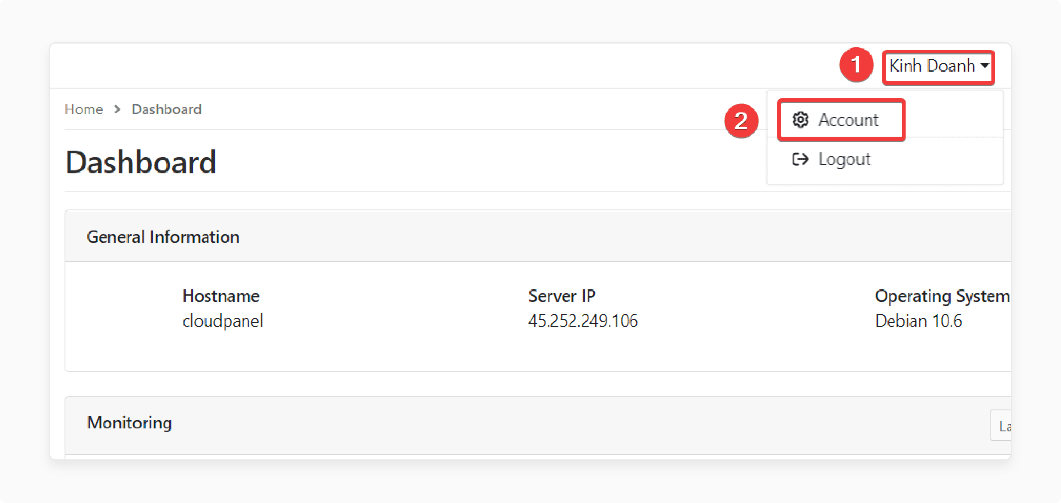 Open CloudPanel account settings