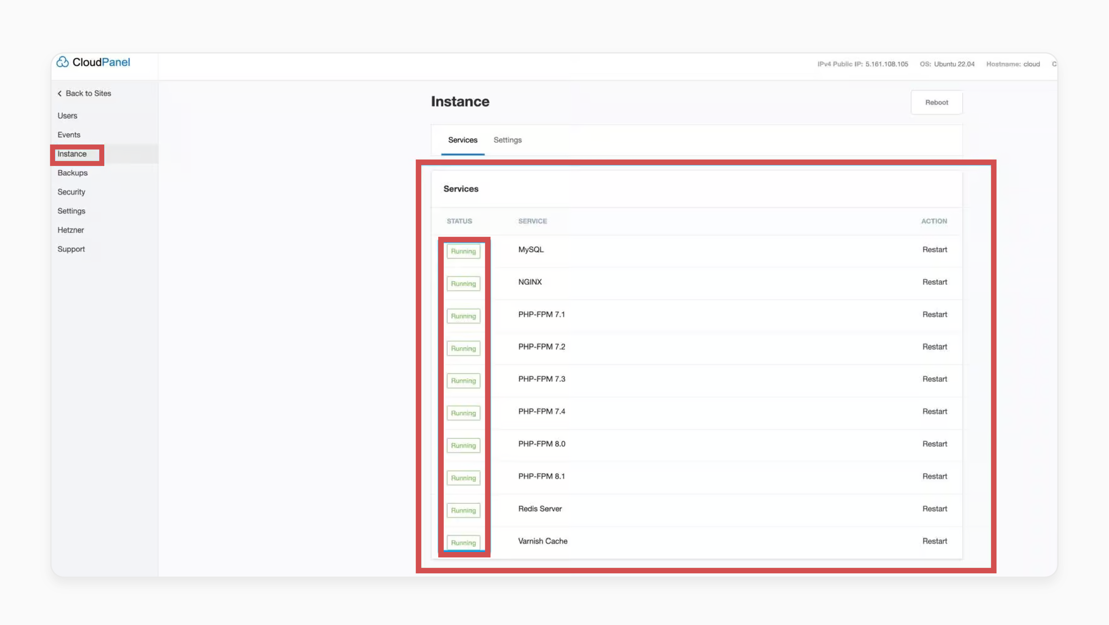 checking cloudpanel services post-update for successful implementation