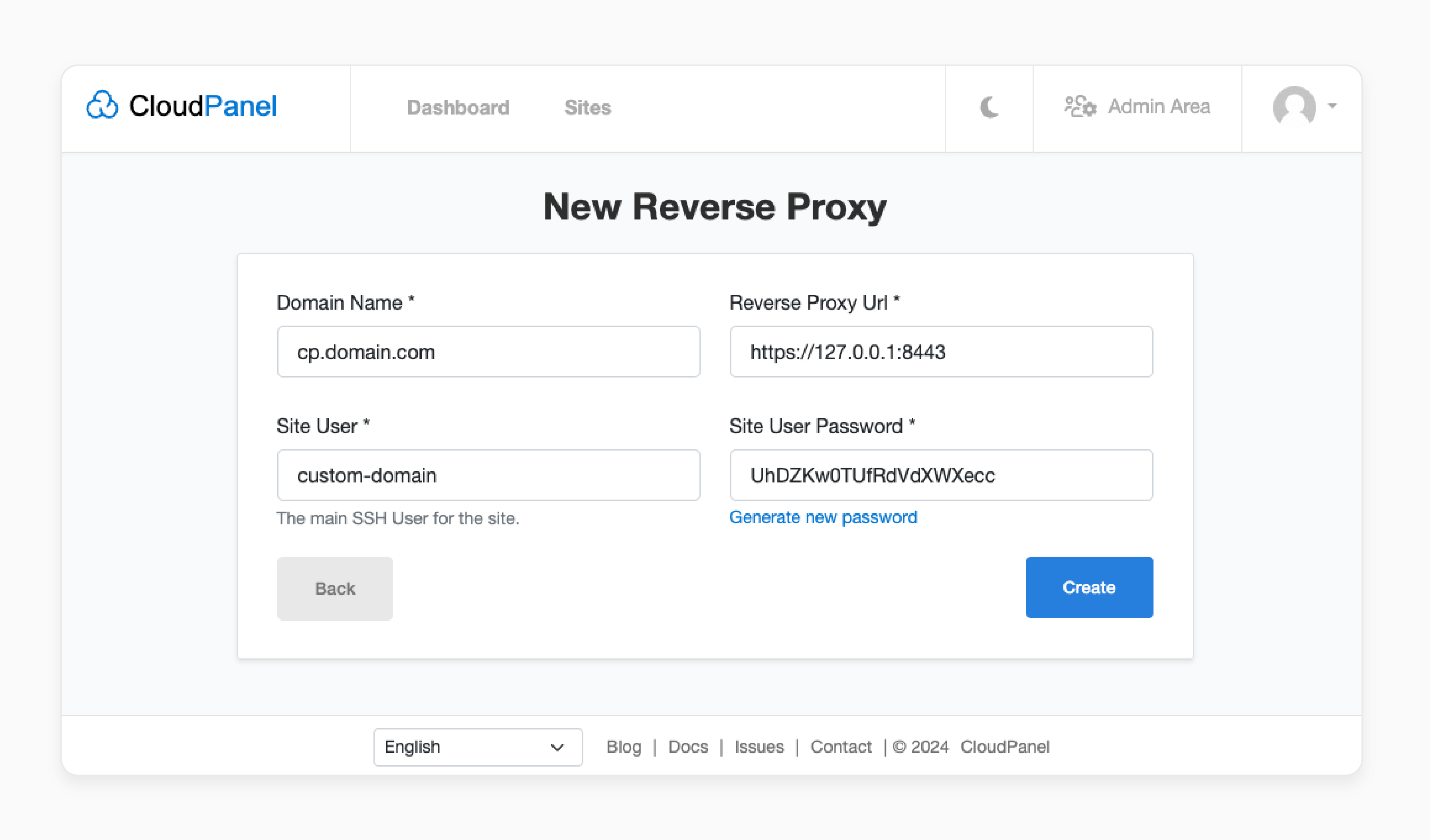 cloudpanel reverse proxy configuration using a custom domain and internal ip