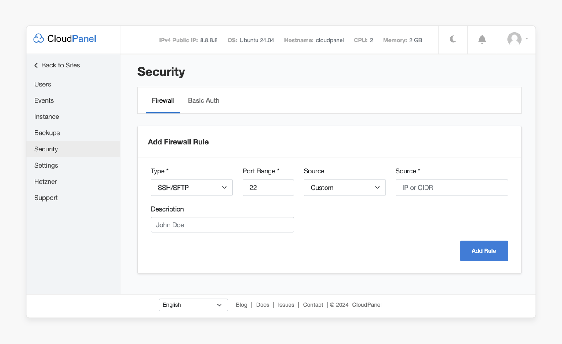 adding database-specific firewall rules in cloudpanel to restrict remote access to trusted ips