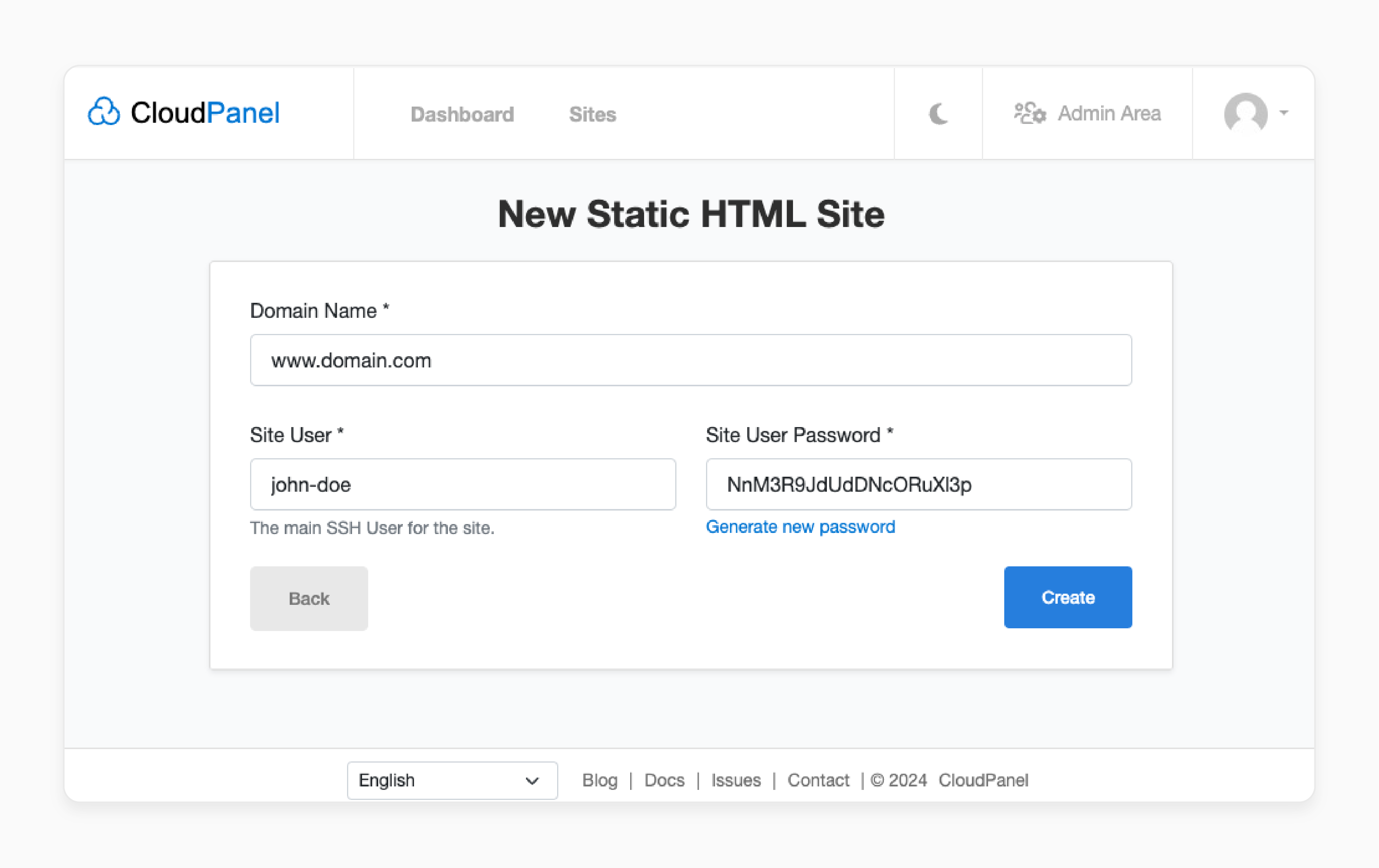 Create a static site in CloudPanel