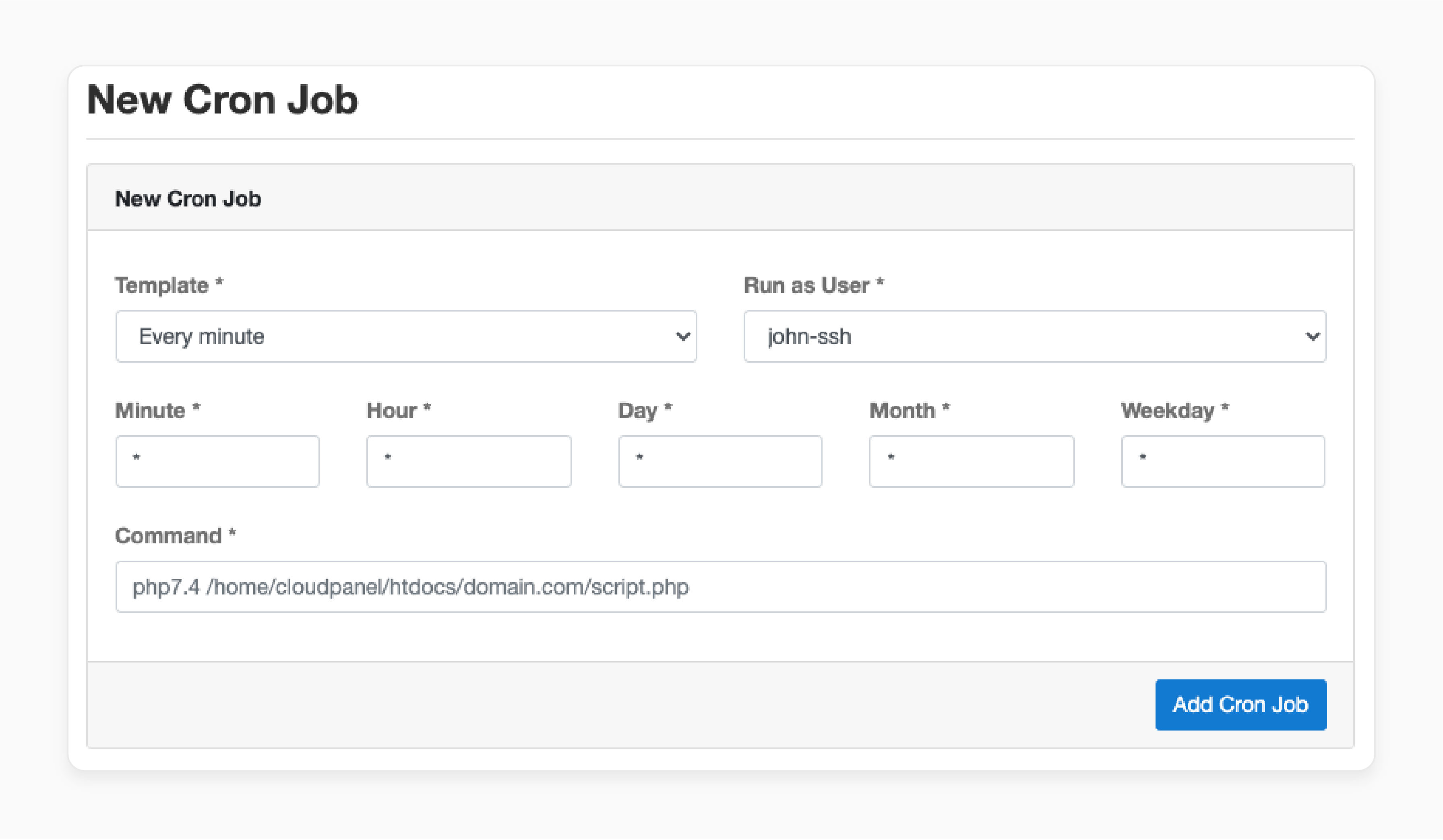 creating a timezone-aware php cron job using cloudpanel's web interface