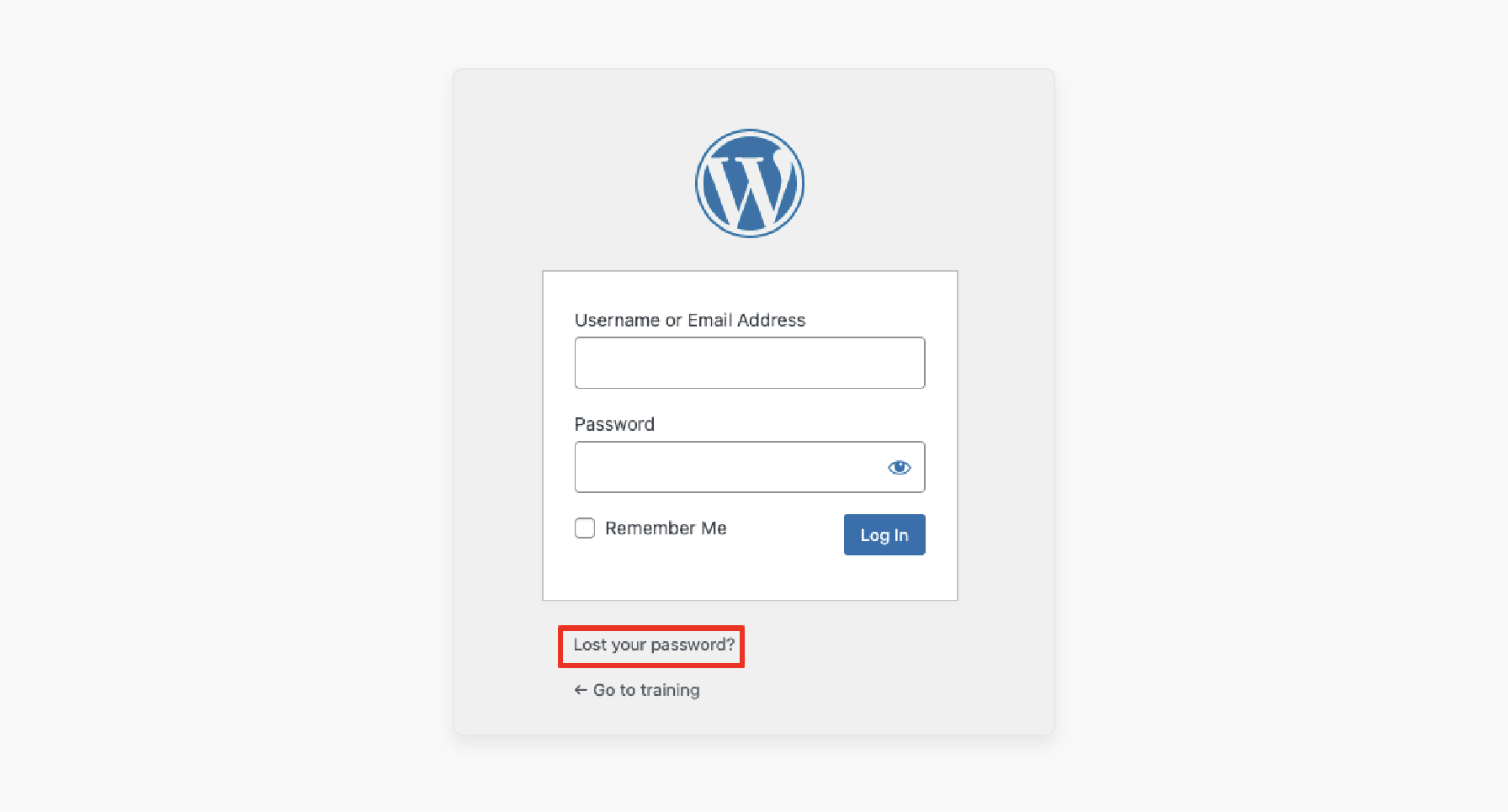 Login screen with password reset link