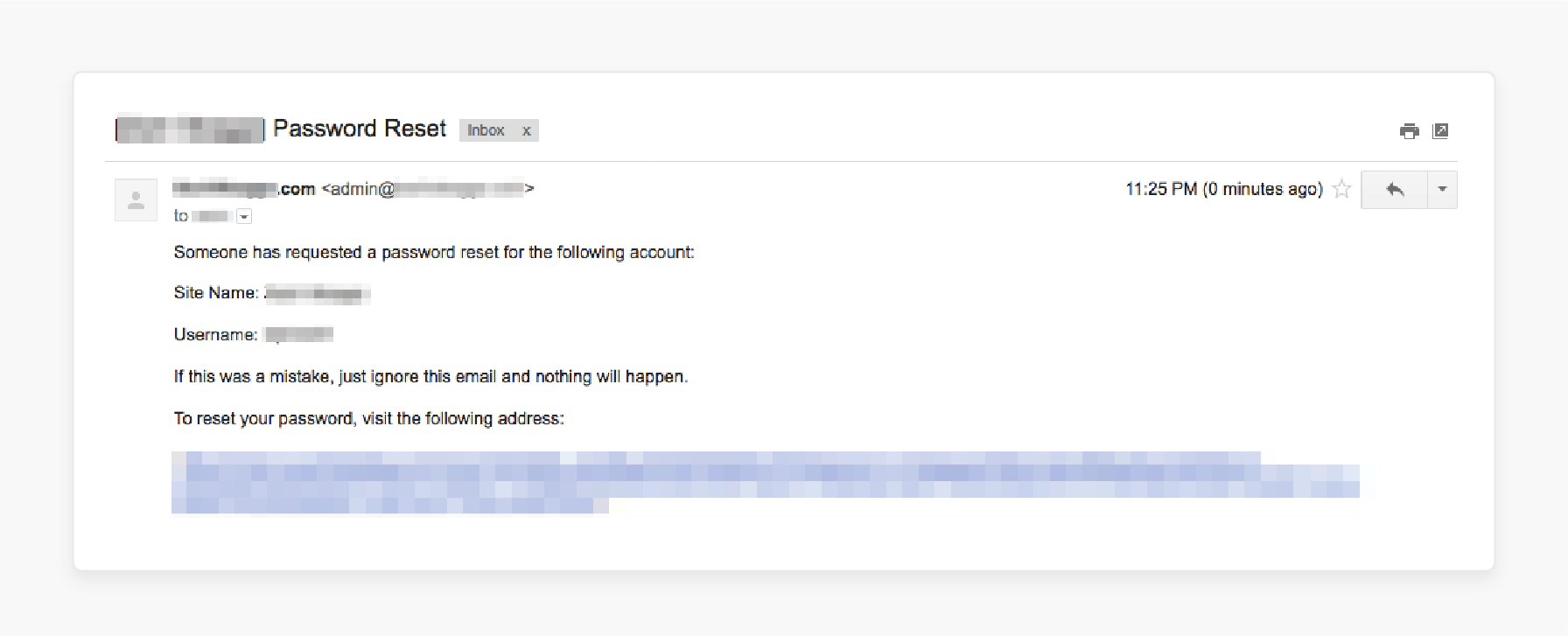 Email message with reset link