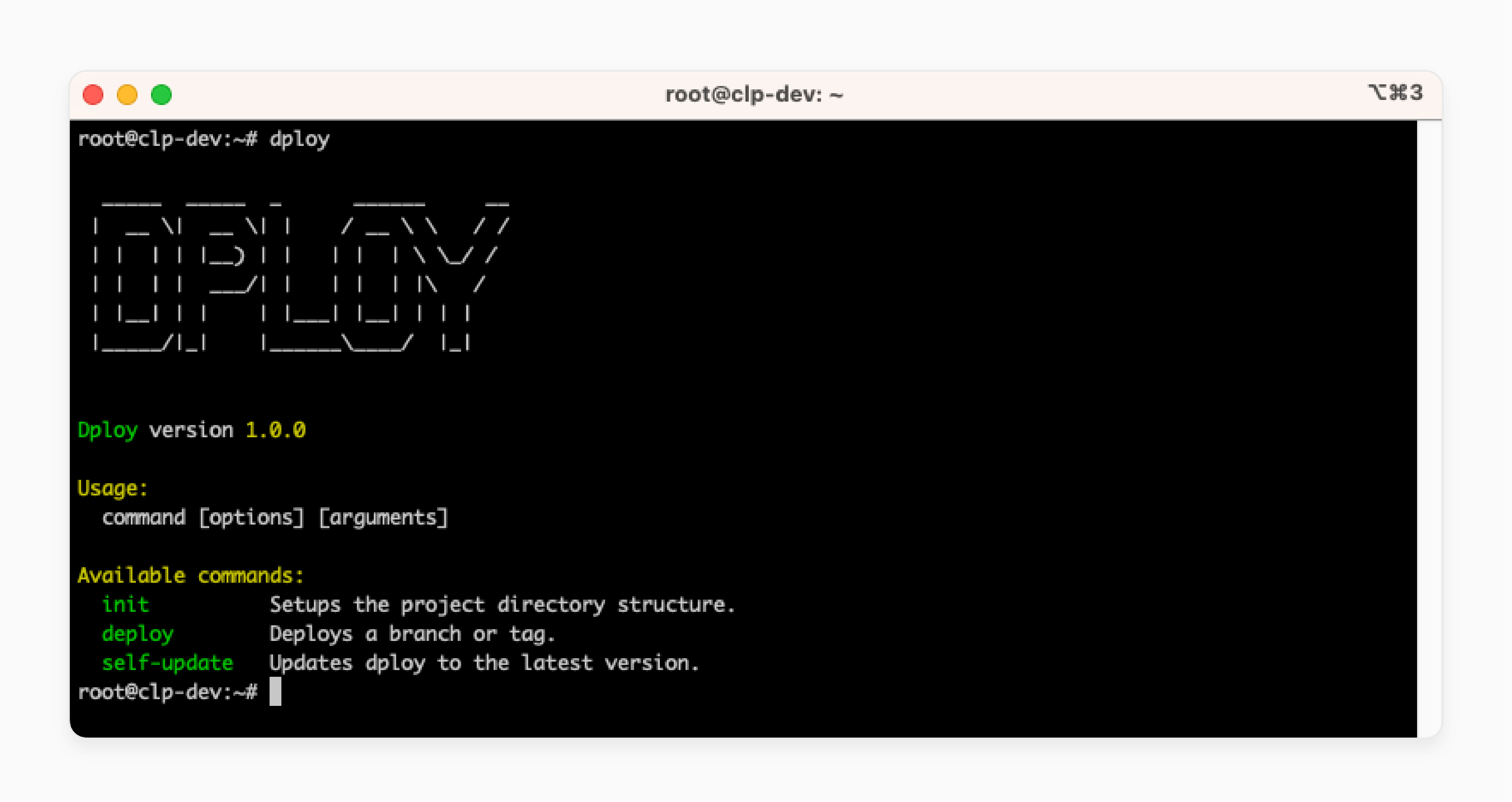 dploy cli showing init and deploy commands for setting up ci/cd deployment in cloudpanel