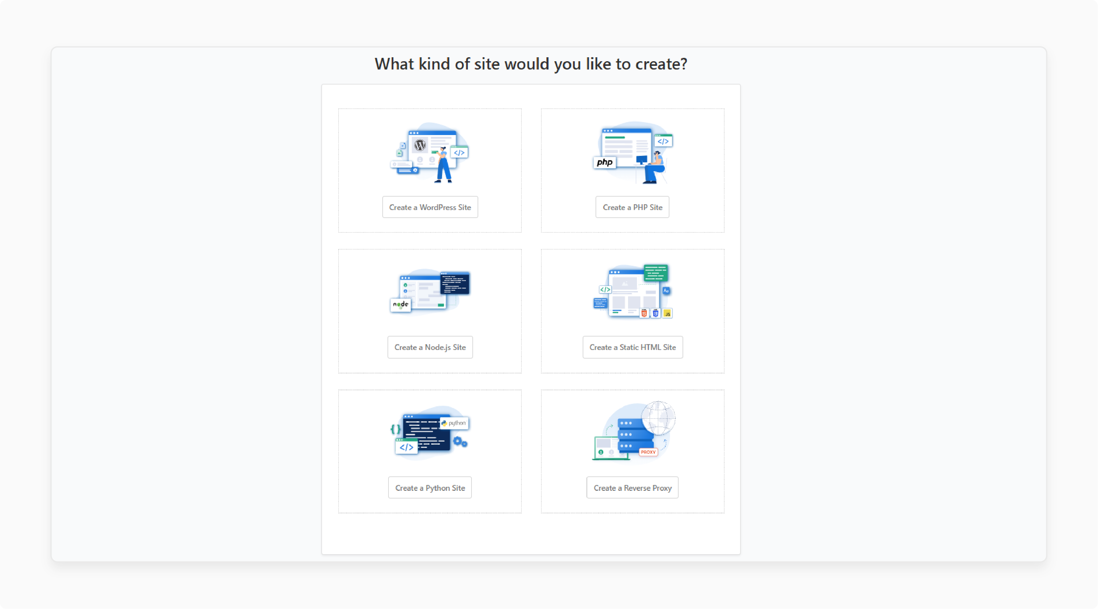 cloudpanel dashboard listing multiple deployed site types and apps