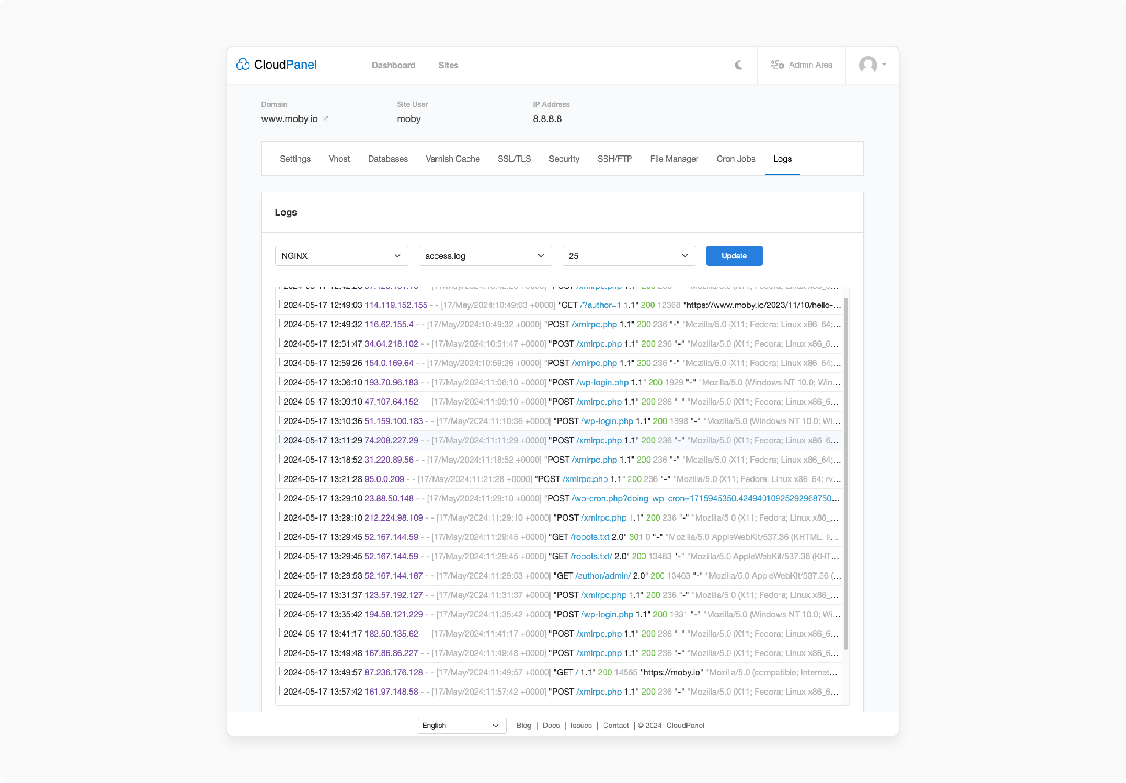 DNS error entries in log viewer