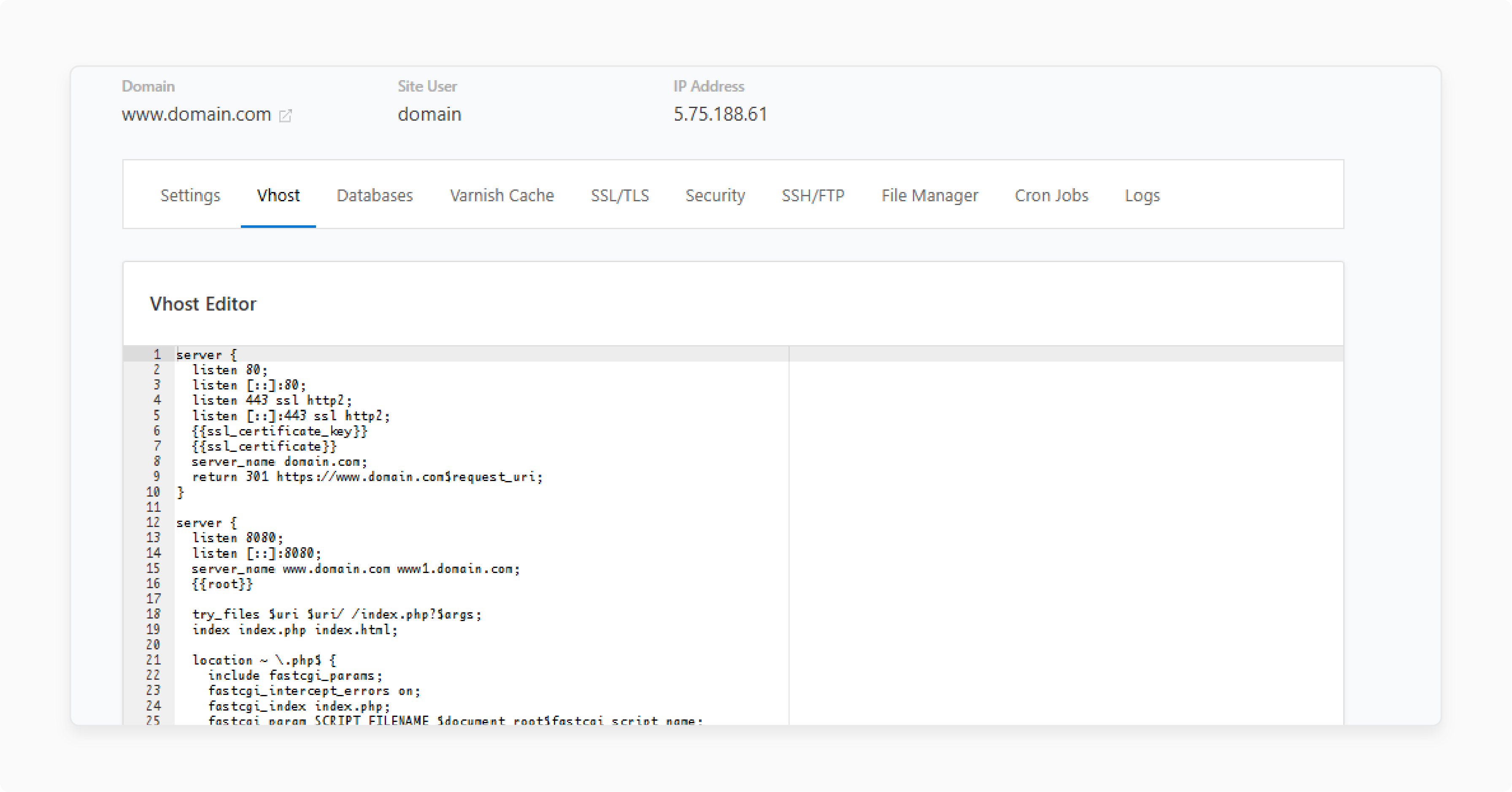 Firewall and NGINX settings view