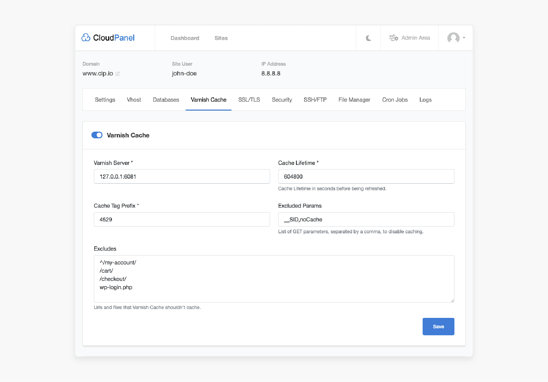 Performance optimization in CloudPanel with Varnish cache, Redis object caching, and NGINX configuration for WordPress