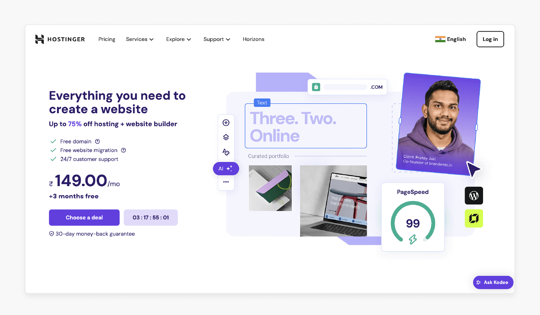 Hostinger VPS hosting with CloudPanel template optimized for WordPress performance and affordability