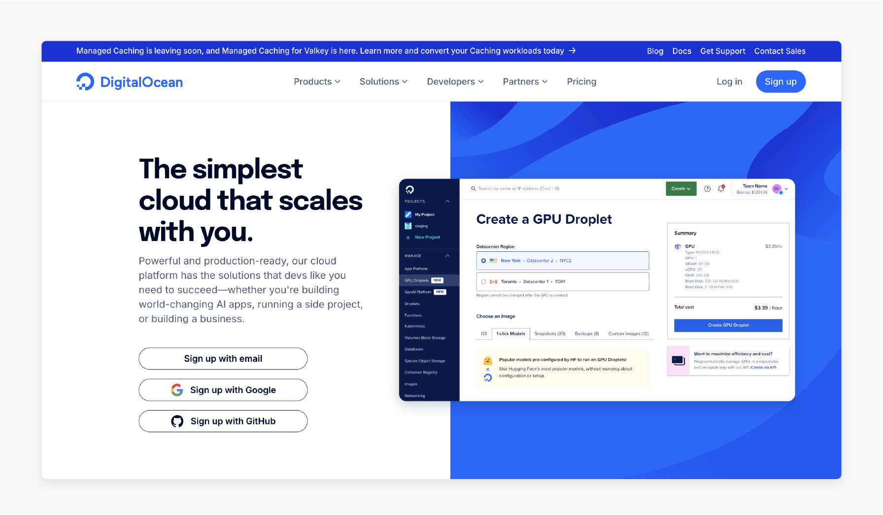 DigitalOcean marketplace CloudPanel image supporting WordPress hosting with firewall and backup integration