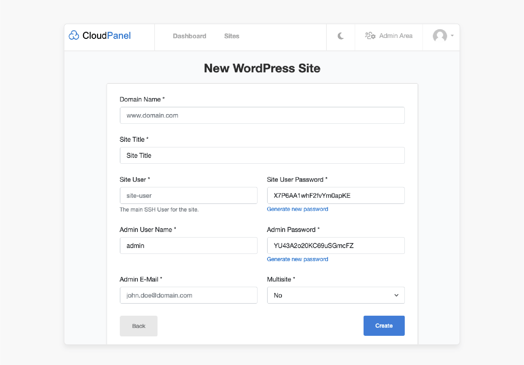 Add WordPress site using CloudPanel