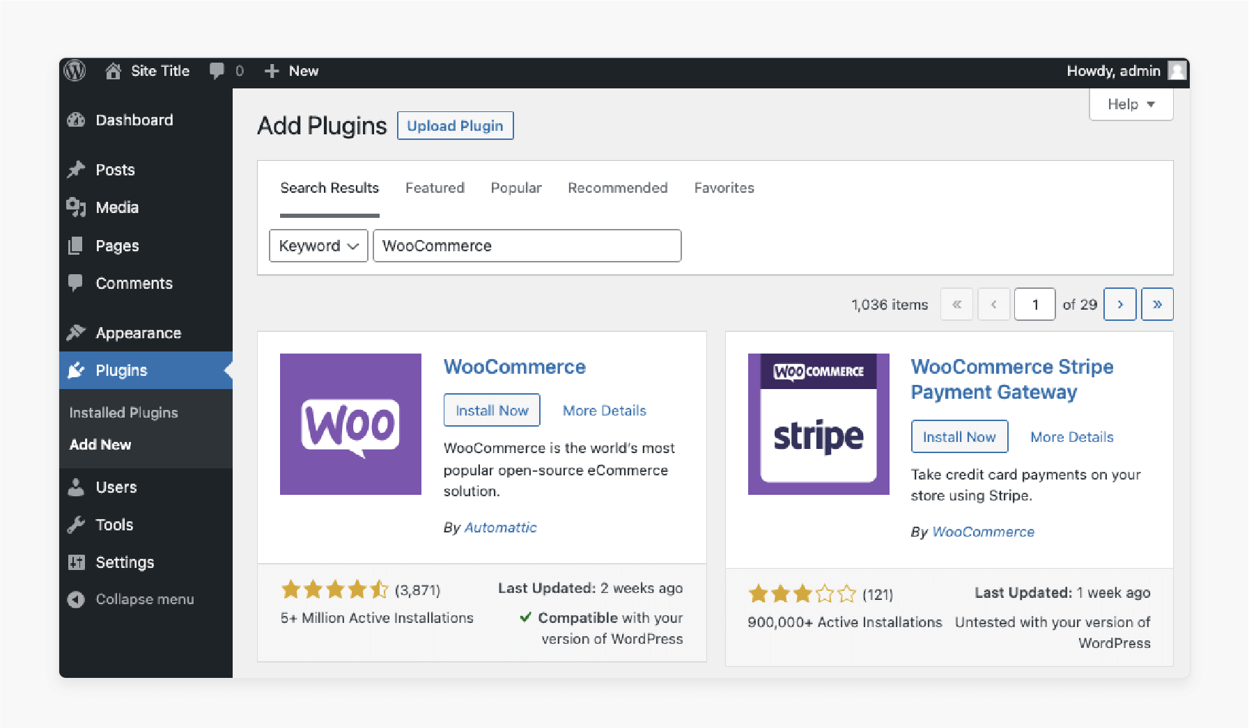 Install WooCommerce plugin in WordPress