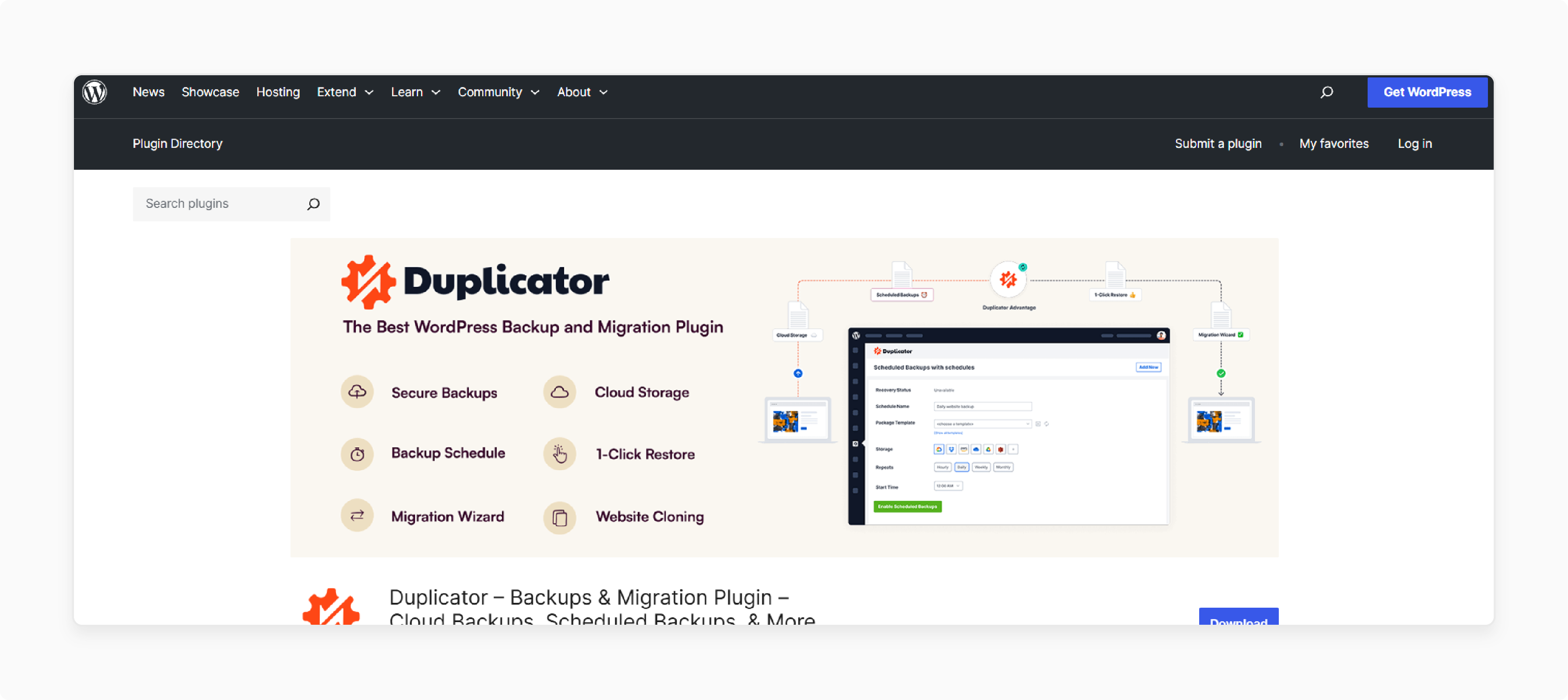 duplicator plugin showing site backup and migration options for wordpress on mgt.io cloudpanel