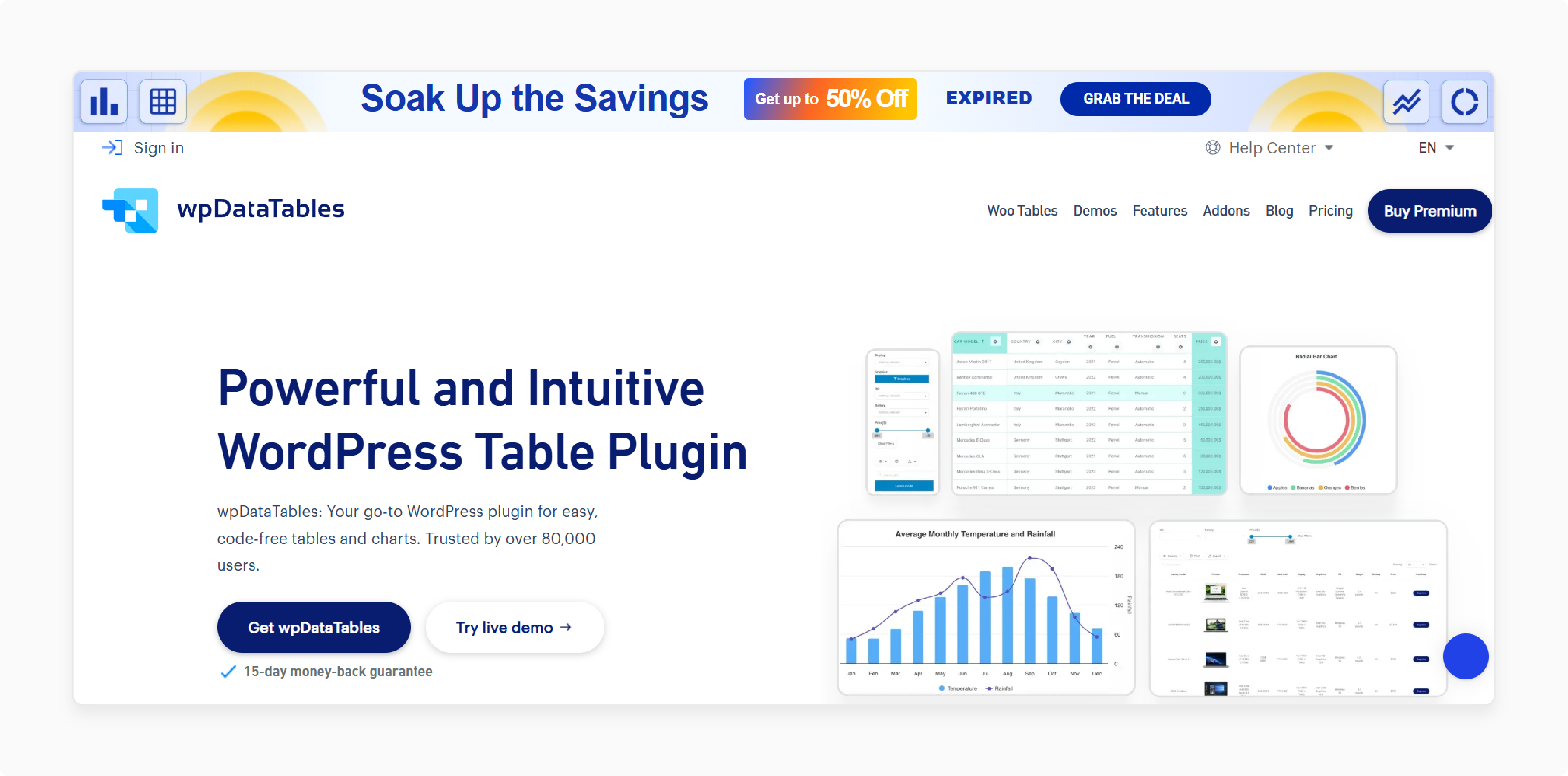 wpdatatables plugin showing advanced table creation and database connectivity options within wordpress