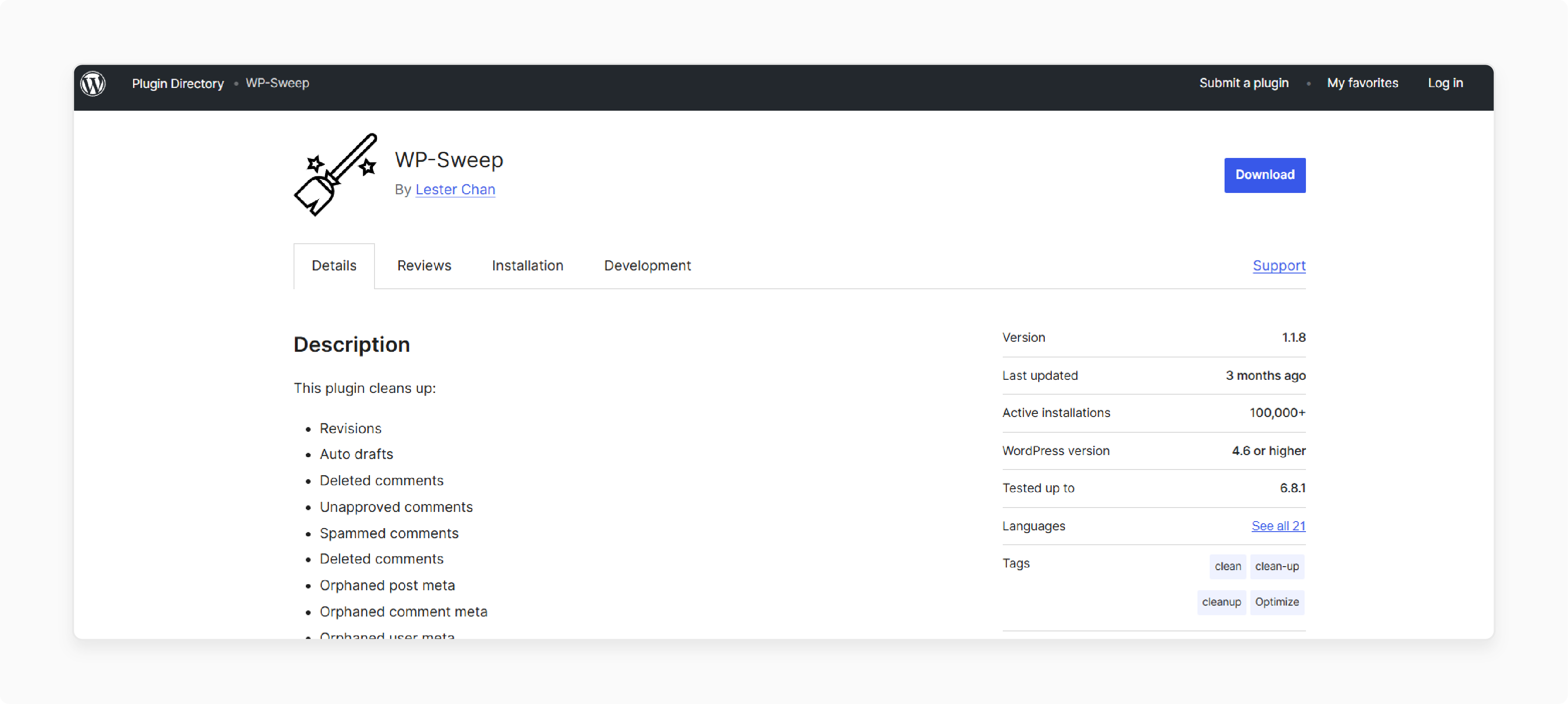 wp-sweep plugin interface with checkboxes to delete post revisions, meta data, and unused terms in wordpress