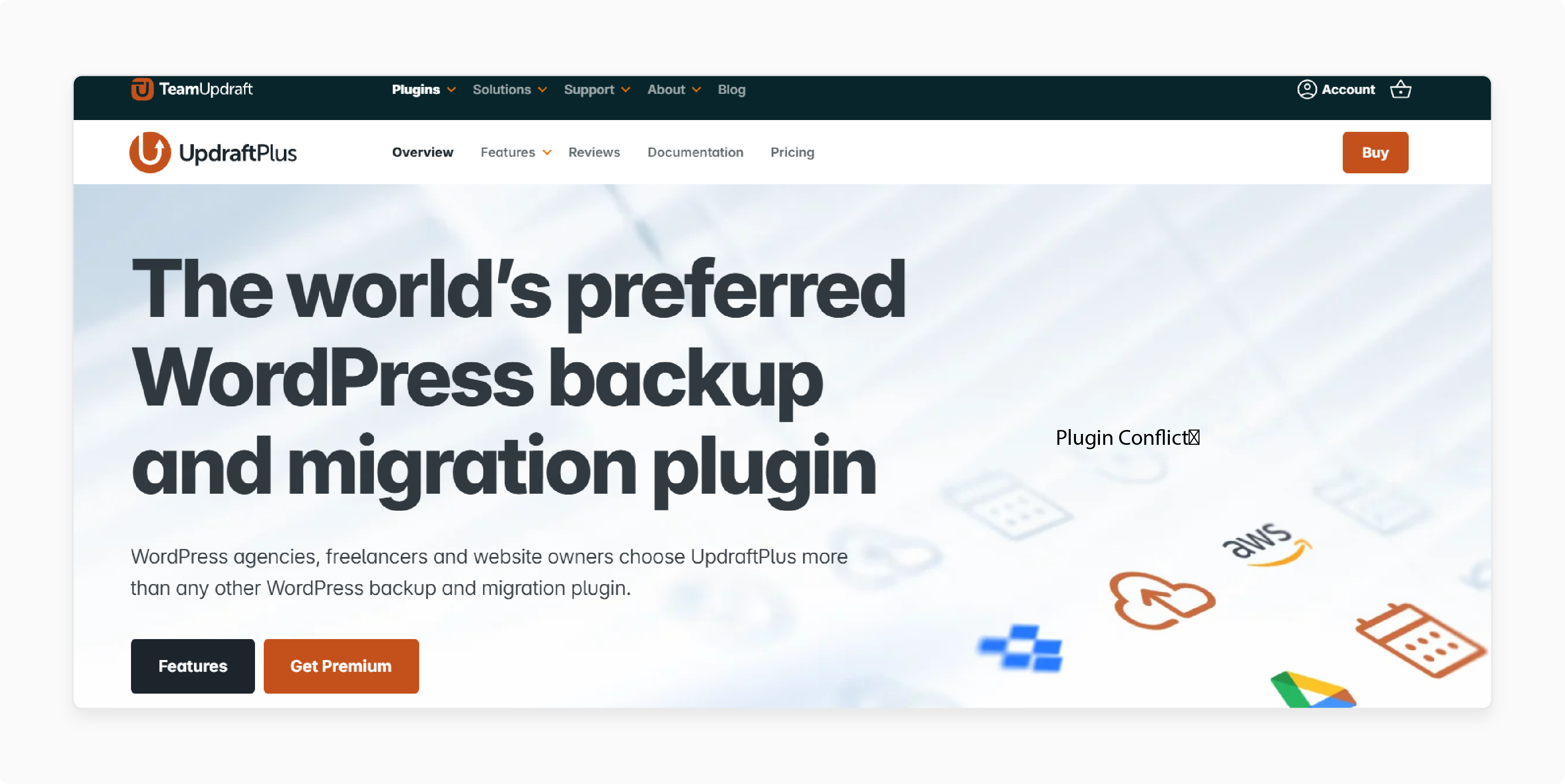 updraftplus plugin displaying database and file backup settings for a wordpress site on mgt.io