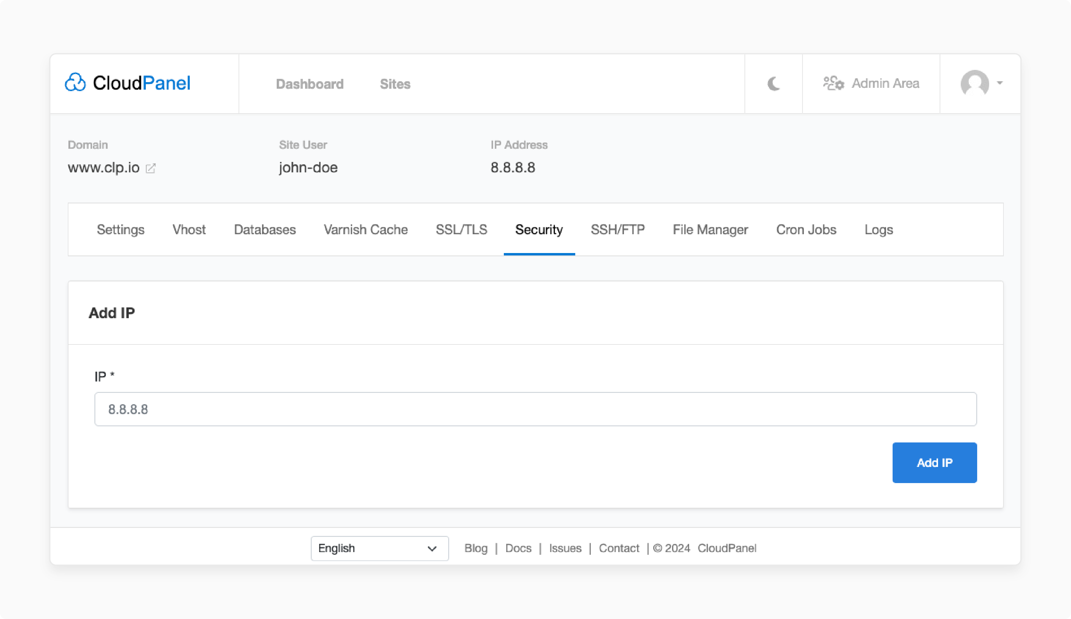 Block IPs from CloudPanel dashboard